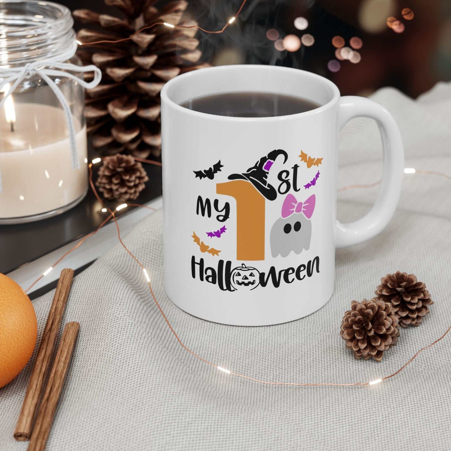 Baby Ghost My 1st Halloween Mug with cute design, perfect for Halloween gifts and first celebrations.