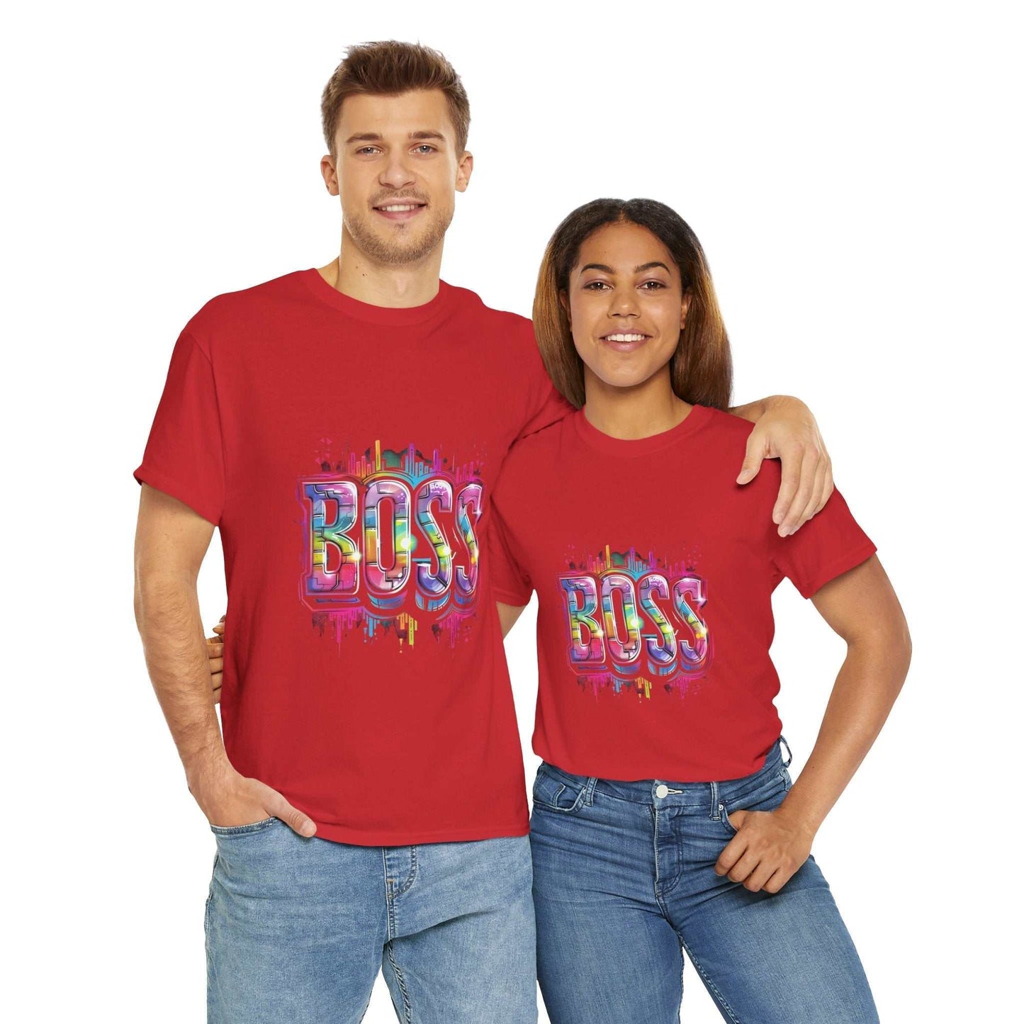 Motivational tee for entrepreneurs, Colorful 'BOSS' Unisex Heavy Cotton Tee - Gift for Entrepreneurs