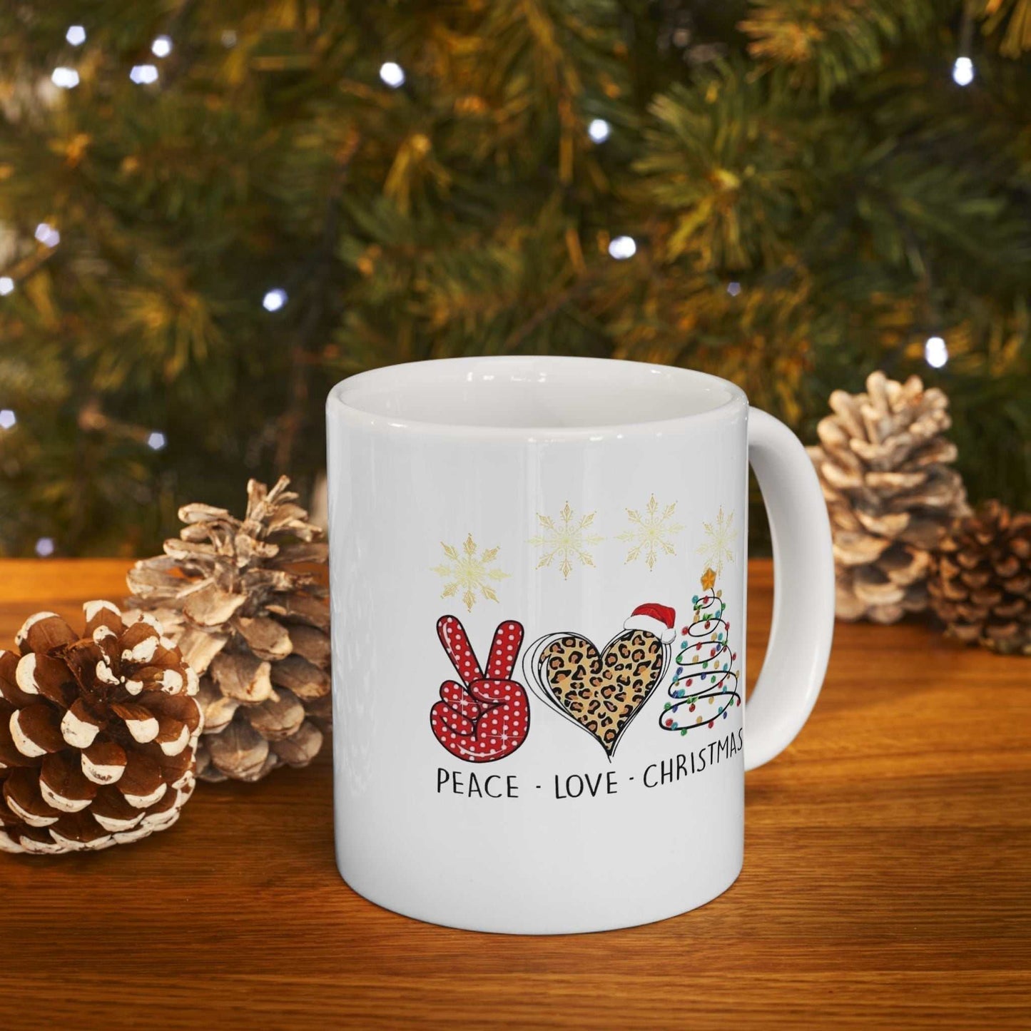 Peace Love Christmas Santa Mug, Funny Christmas Gift for Coffee & Tea Lovers
