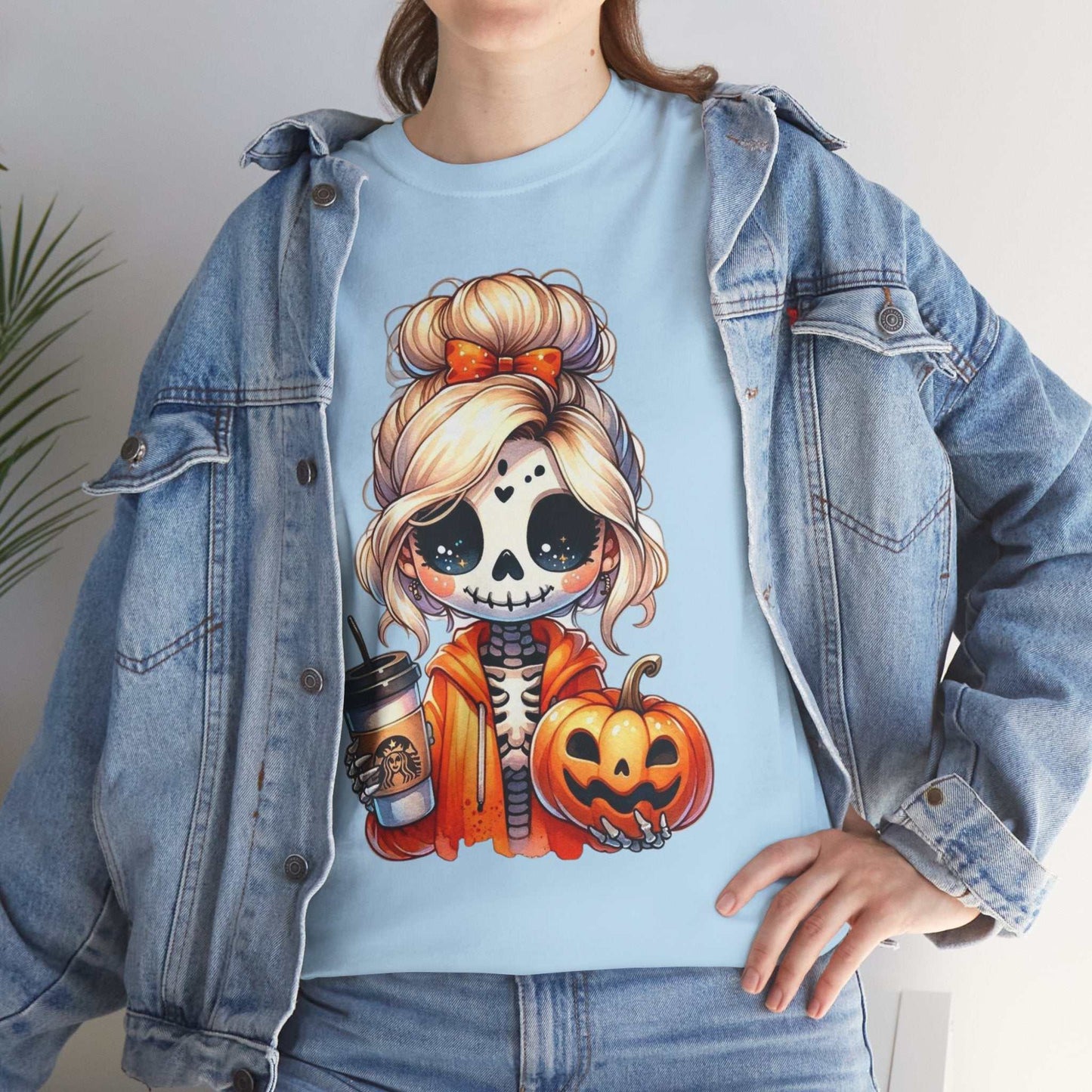 Halloween Skeleton Girlfriend Unisex Heavy Cotton Tee, Casual Halloween Shirt, Spooky Season Gift
