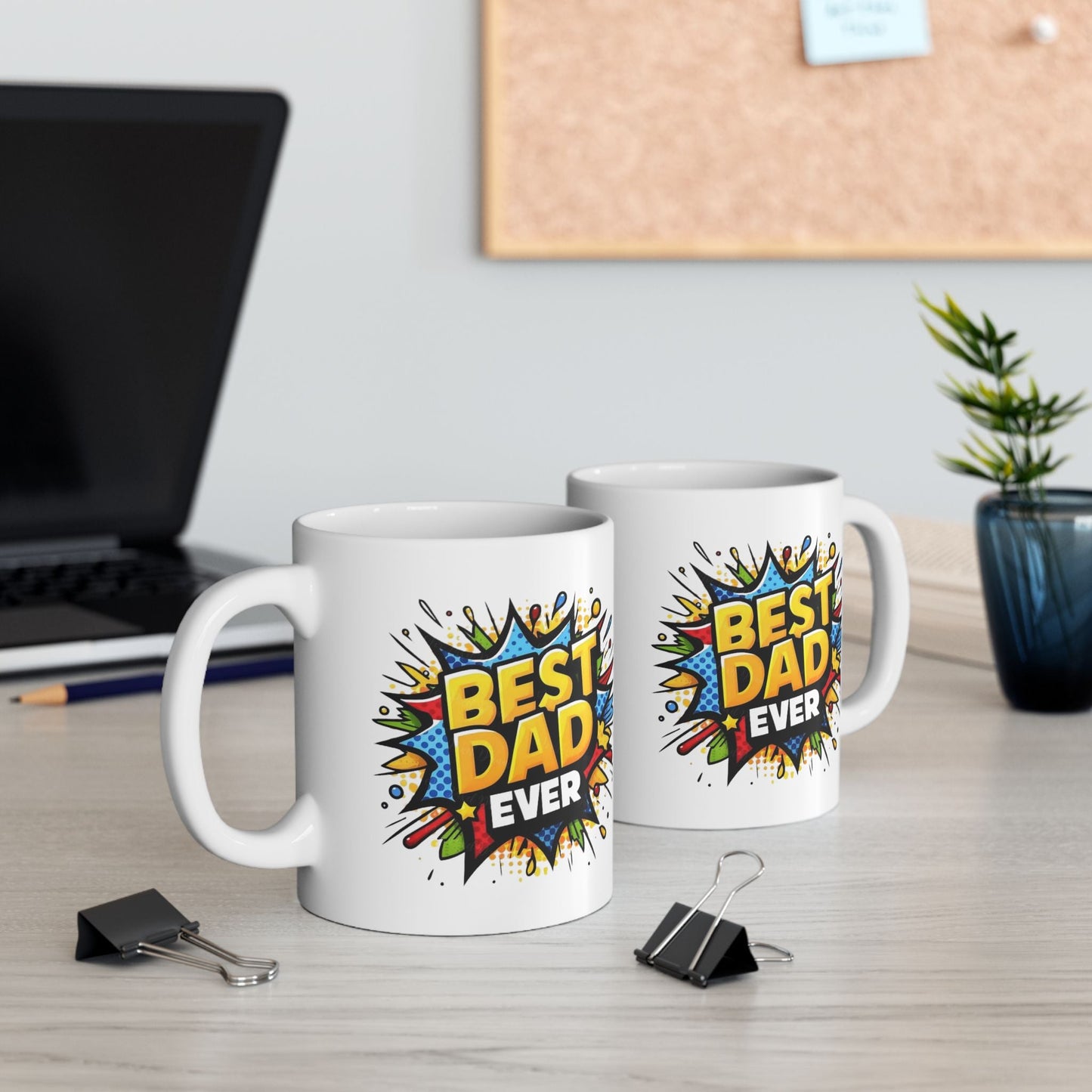Best Dad Ever Mug - Bold Colorful Comic Style Ceramic Gift - 11oz & 15oz