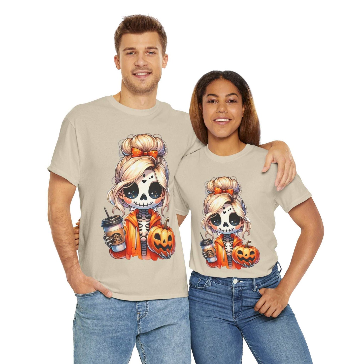 Halloween Skeleton Girlfriend Unisex Heavy Cotton Tee, Casual Halloween Shirt, Spooky Season Gift
