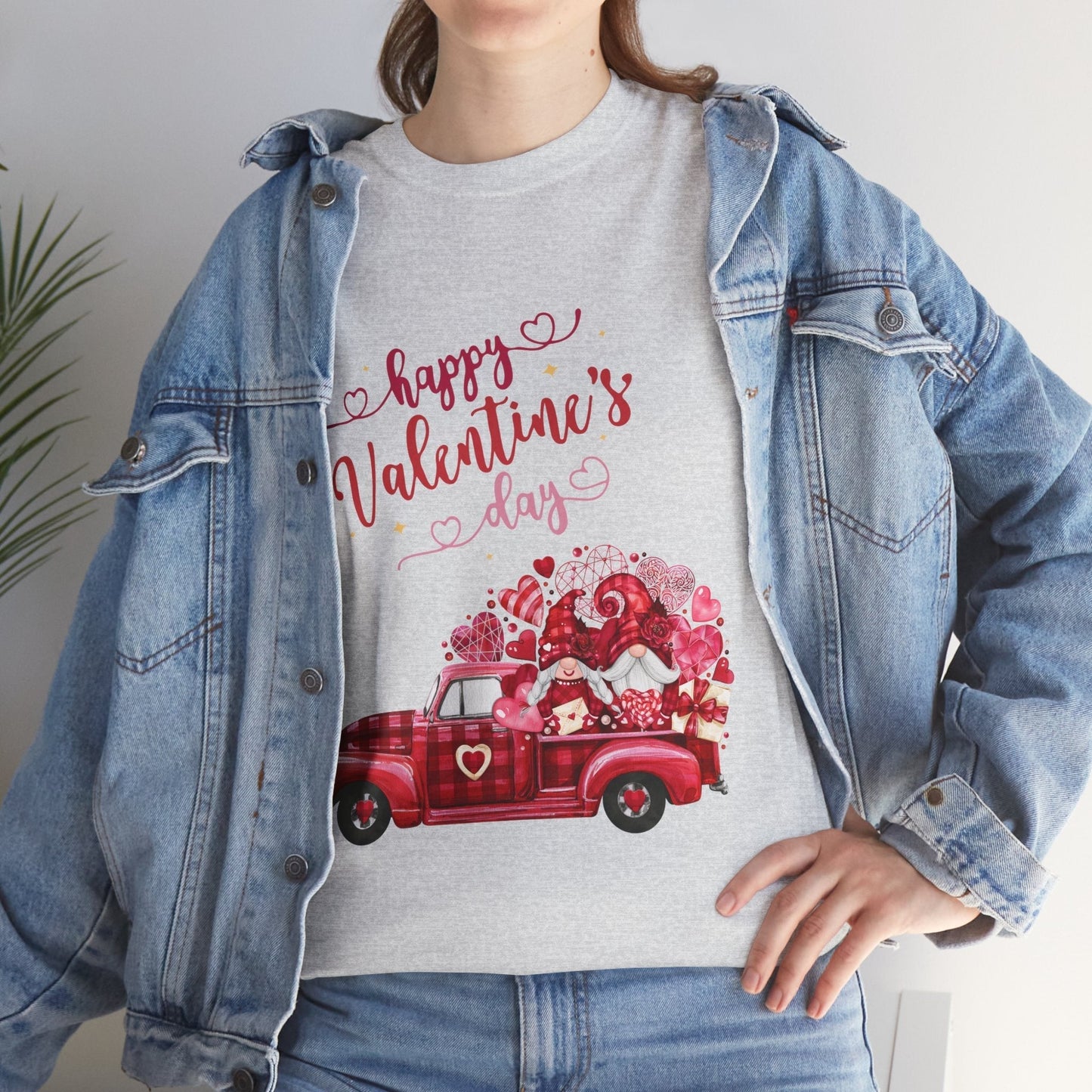 Valentine's Day truck hearts T-shirt with vintage car and heart design, perfect for spreading festive love.