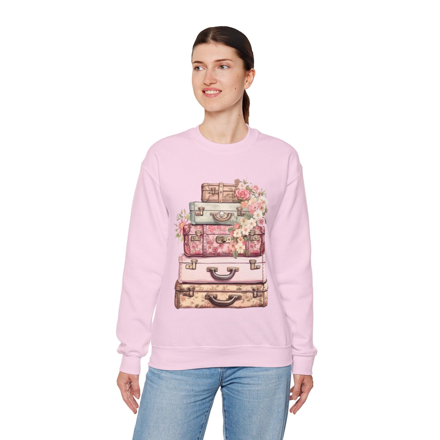 Vintage Floral Luggage Sweatshirt - Cozy Travel Inspired Apparel