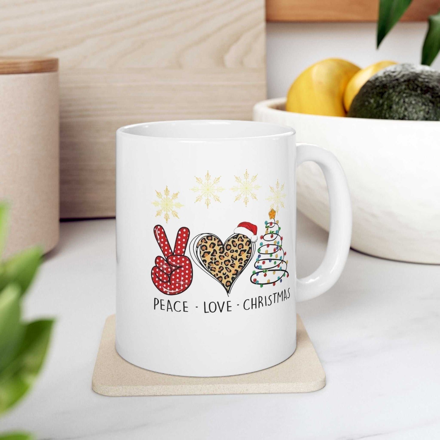 Peace Love Christmas Santa Mug, Funny Christmas Gift for Coffee & Tea Lovers