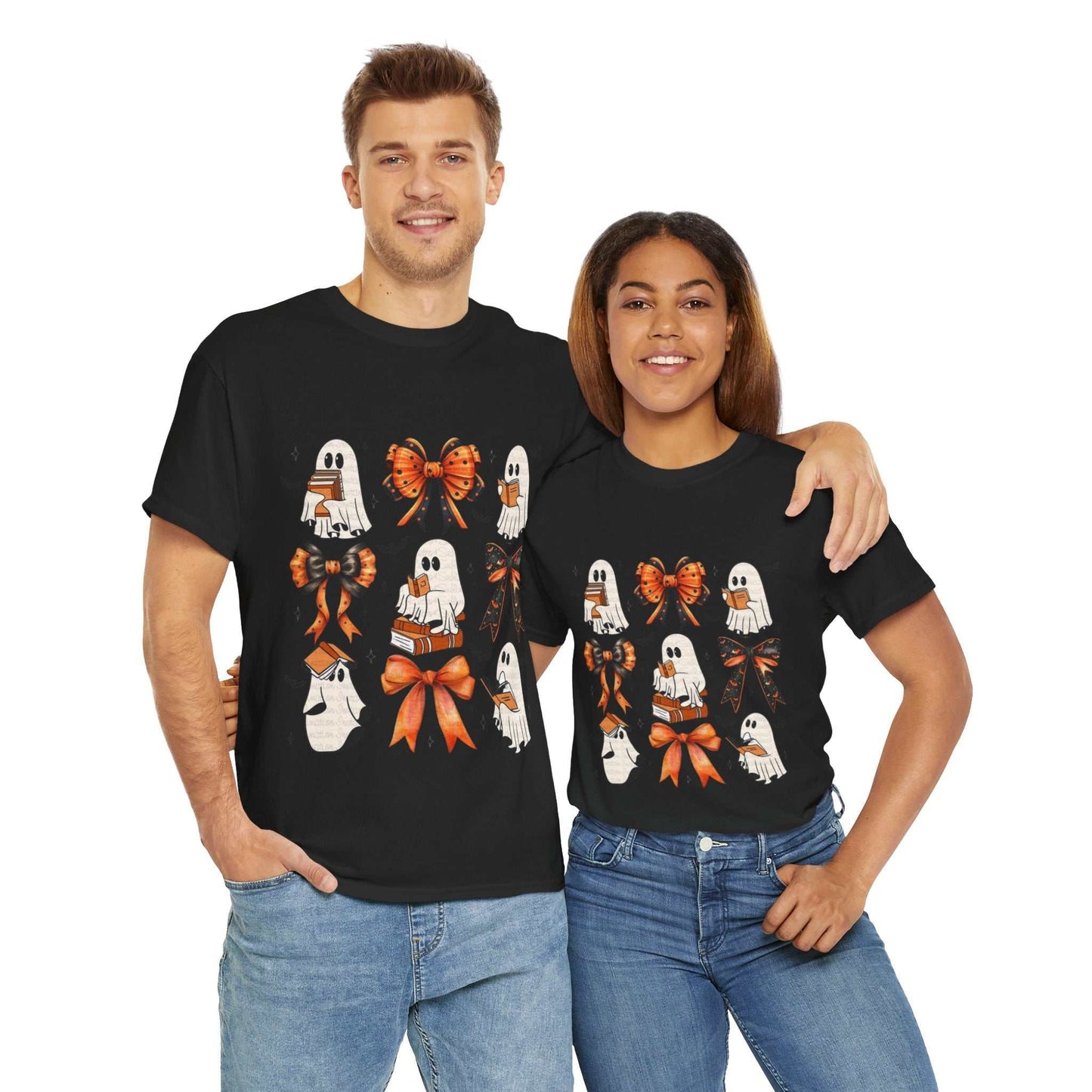 Book Ghost Halloween Shirt with ghost and book designs, perfect for casual fashion.