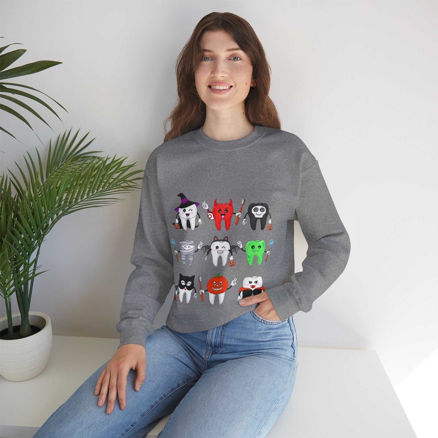 Cute Halloween Crewneck Sweatshirt, Spooky Season Clothing, Dental Trick or Treat Gift