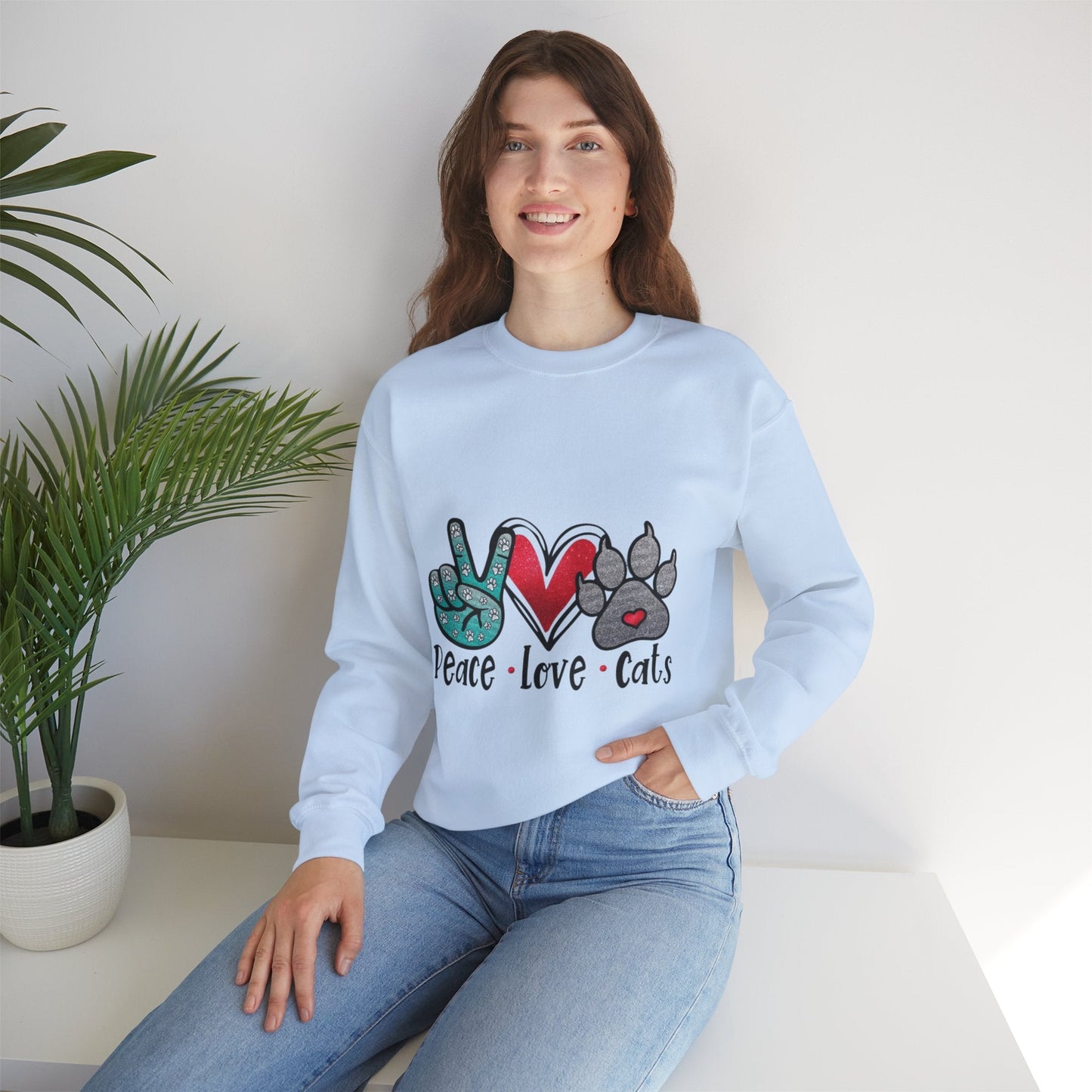 Peace Love Cats Sweatshirt | Unisex Crewneck Pullover