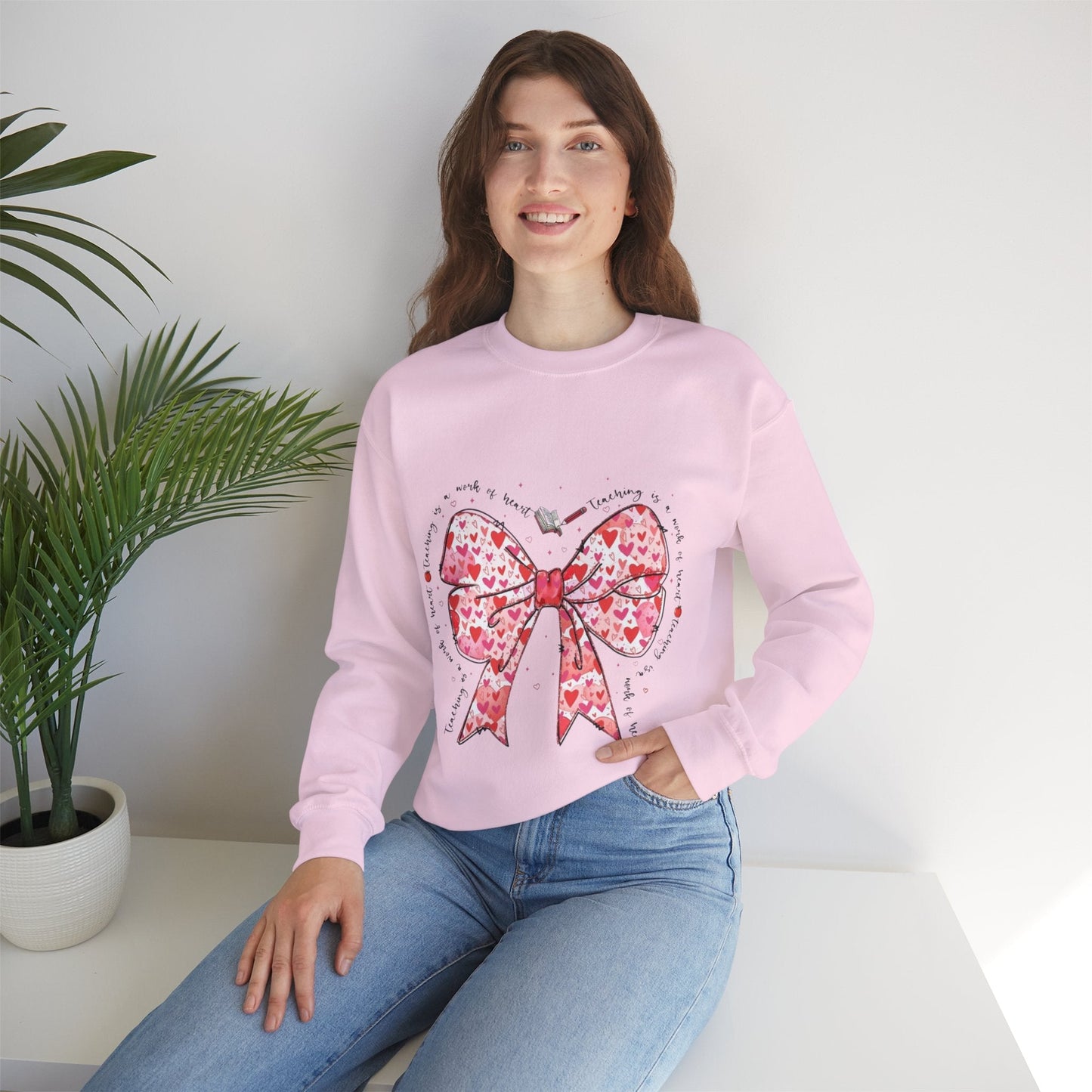 Teaching Is A Work Of Heart Sweatshirt, Coquette Teacher Valentine Gift