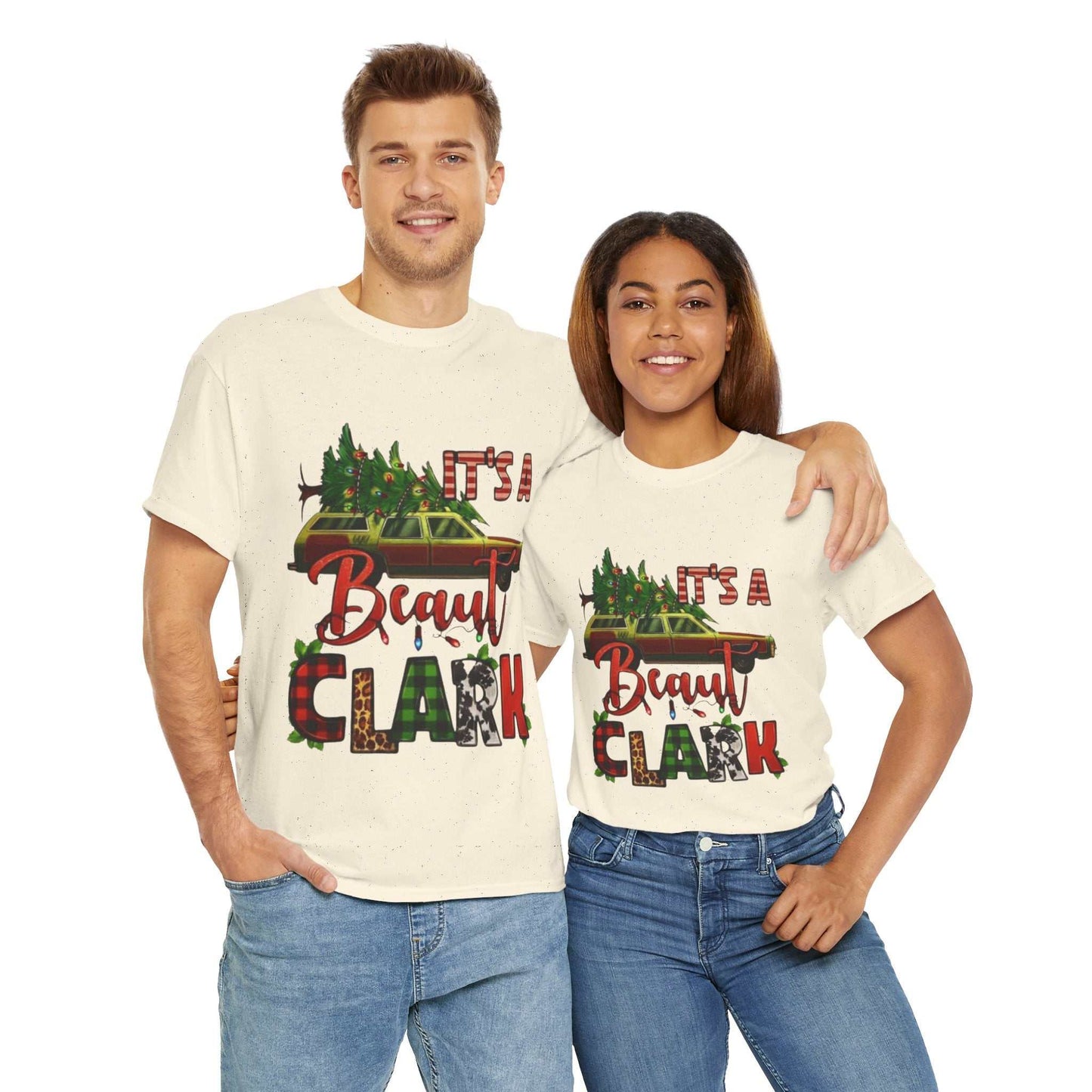 Retro "It's A Beaut Clark" Christmas shirts, inspired by National Lampoon's Christmas Vacation, perfect for holiday spirit.