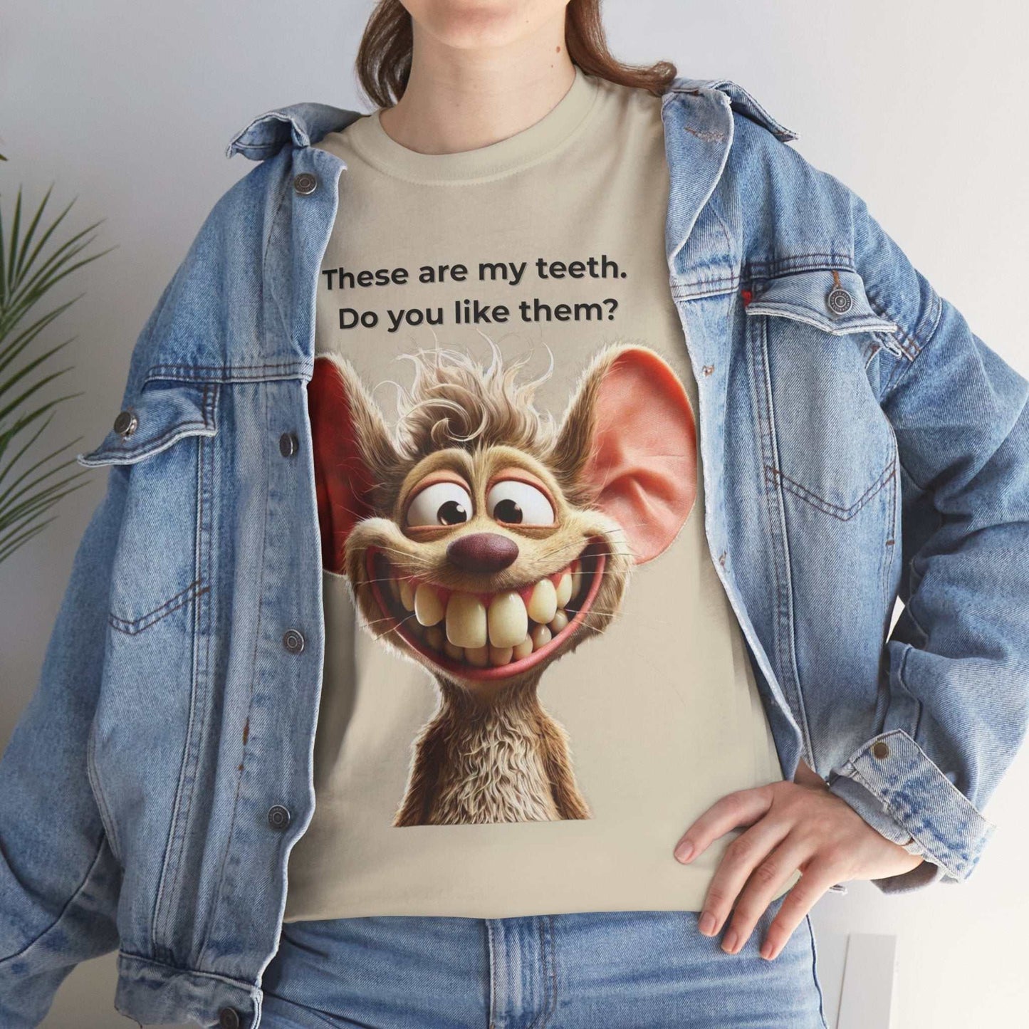 Funny Teeth Cartoon T-Shirt, Cute Unisex Heavy Cotton Tee, Gift for Teens Humor Shirt