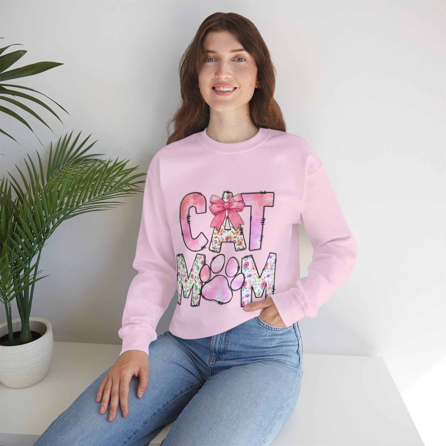Cat Mom Floral Crewneck Sweatshirt - Perfect Gift for Cat Lovers