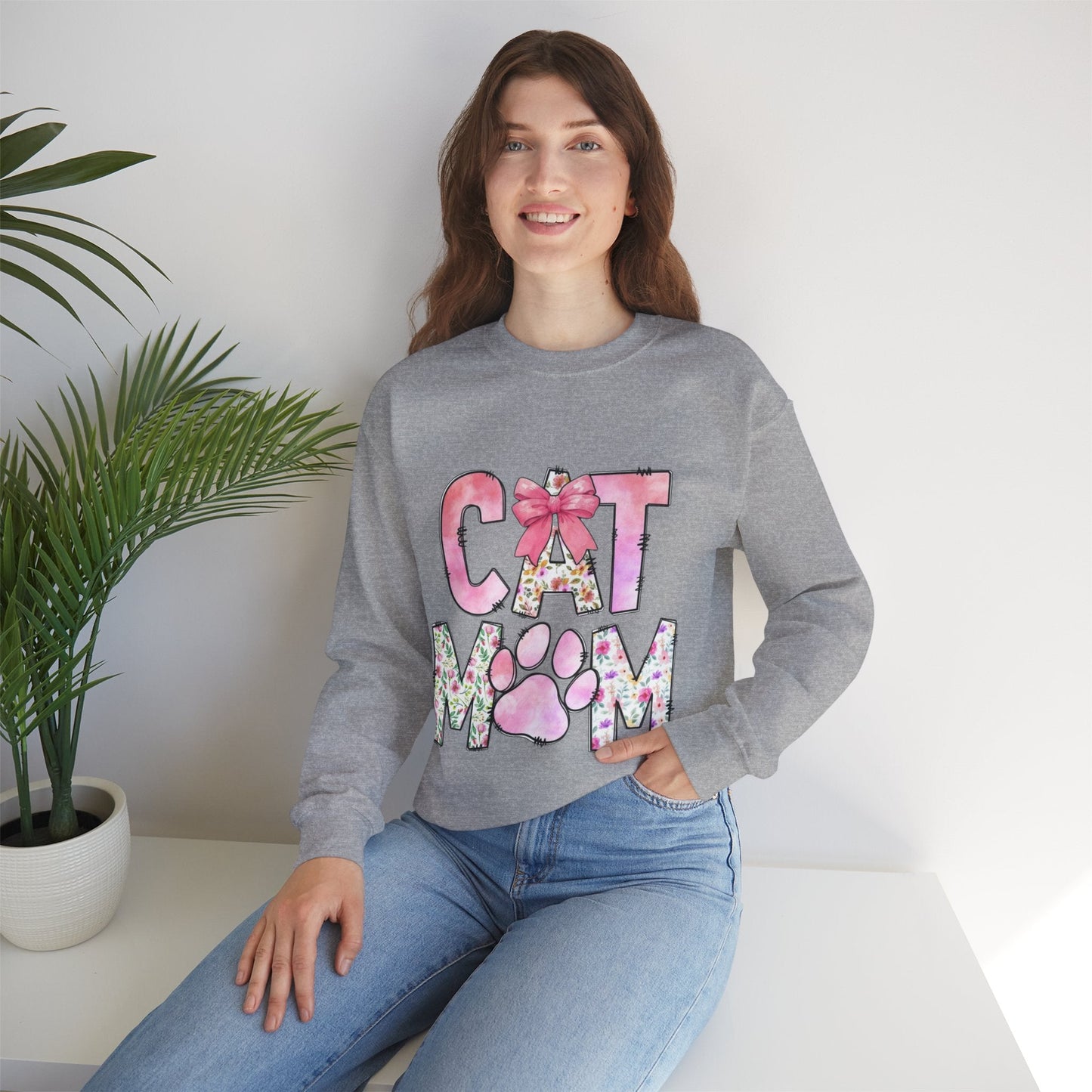 Cat Mom Floral Crewneck Sweatshirt - Perfect Gift for Cat Lovers
