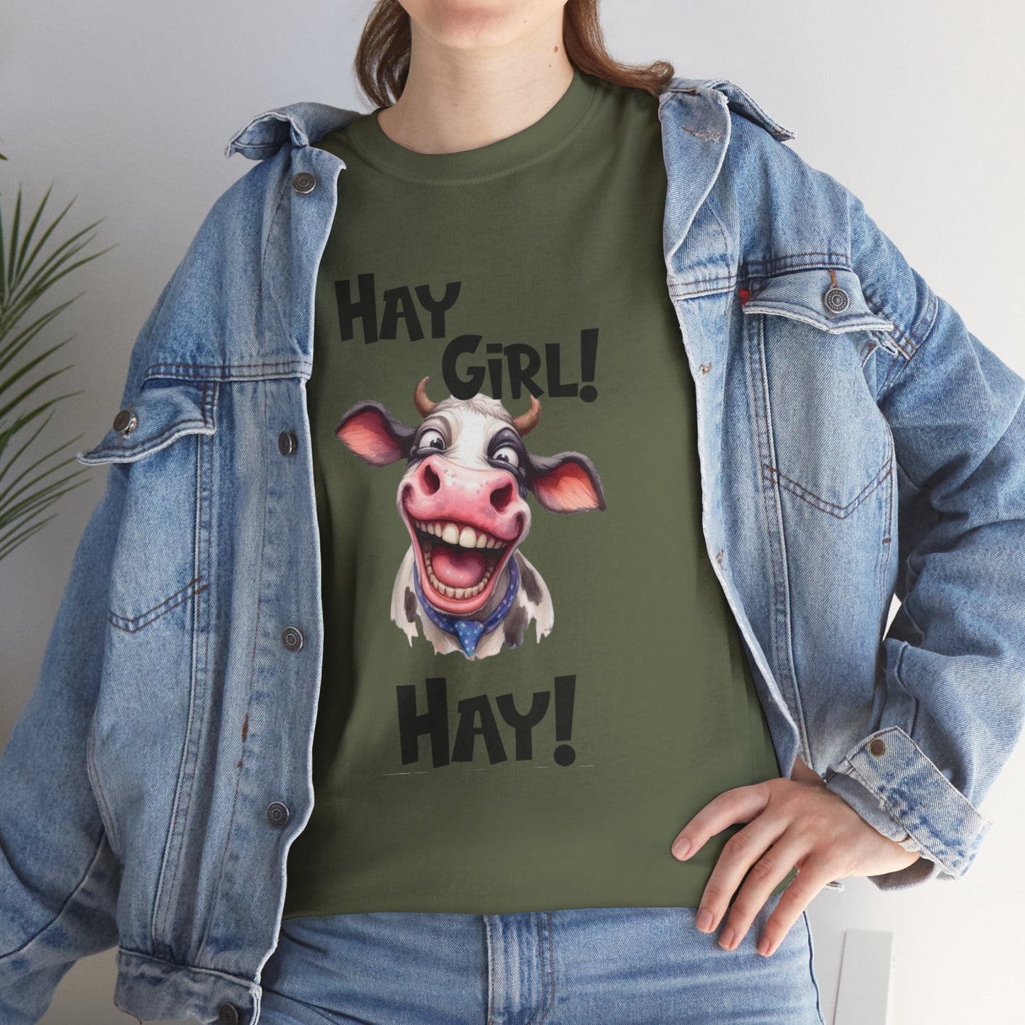 Funny Cow Graphic T-Shirt - 'Hay Girl! Hay!' Unisex Heavy Cotton Tee