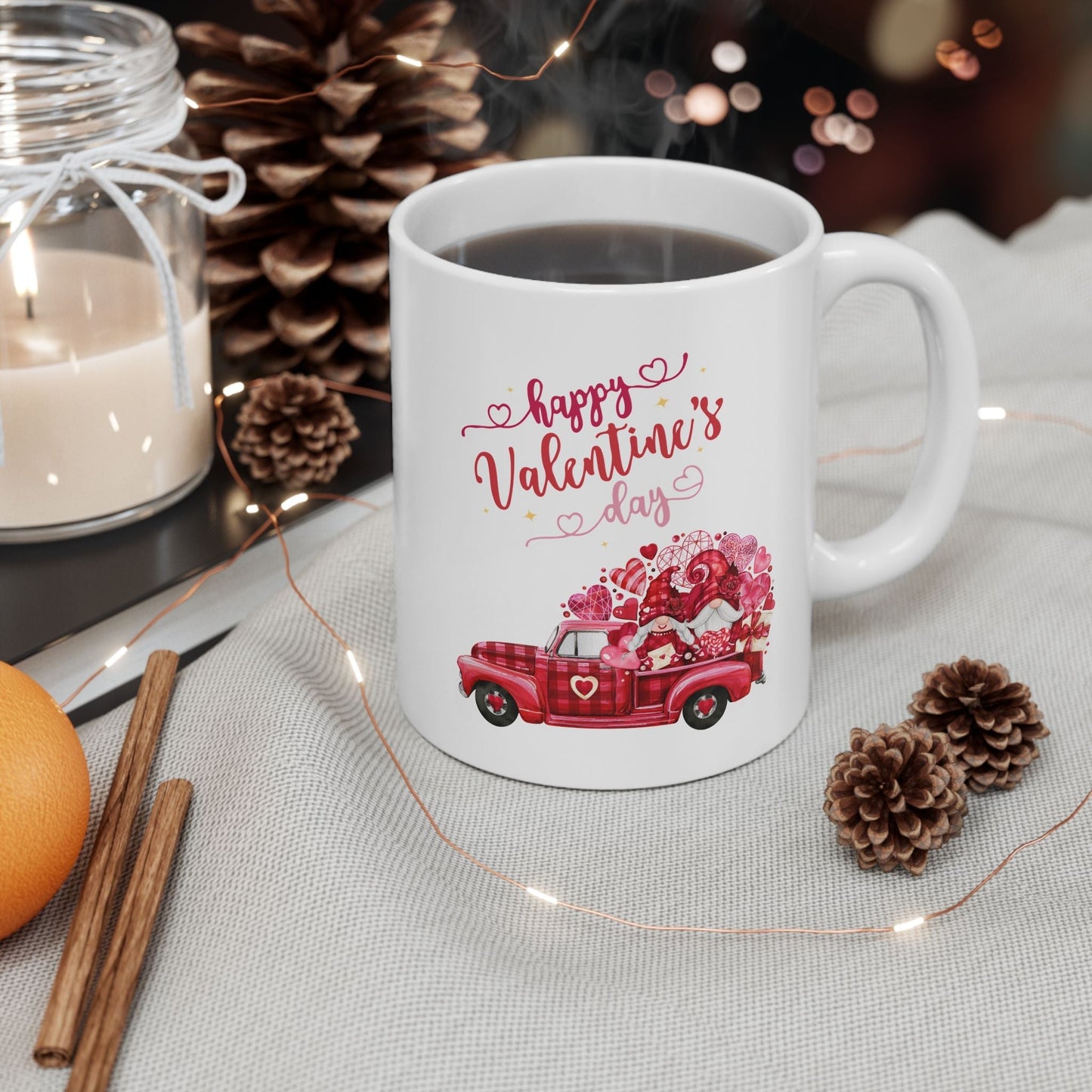 Valentines Day Truck Hearts Mug - Cute Love Gift | Romantic Coffee Cup