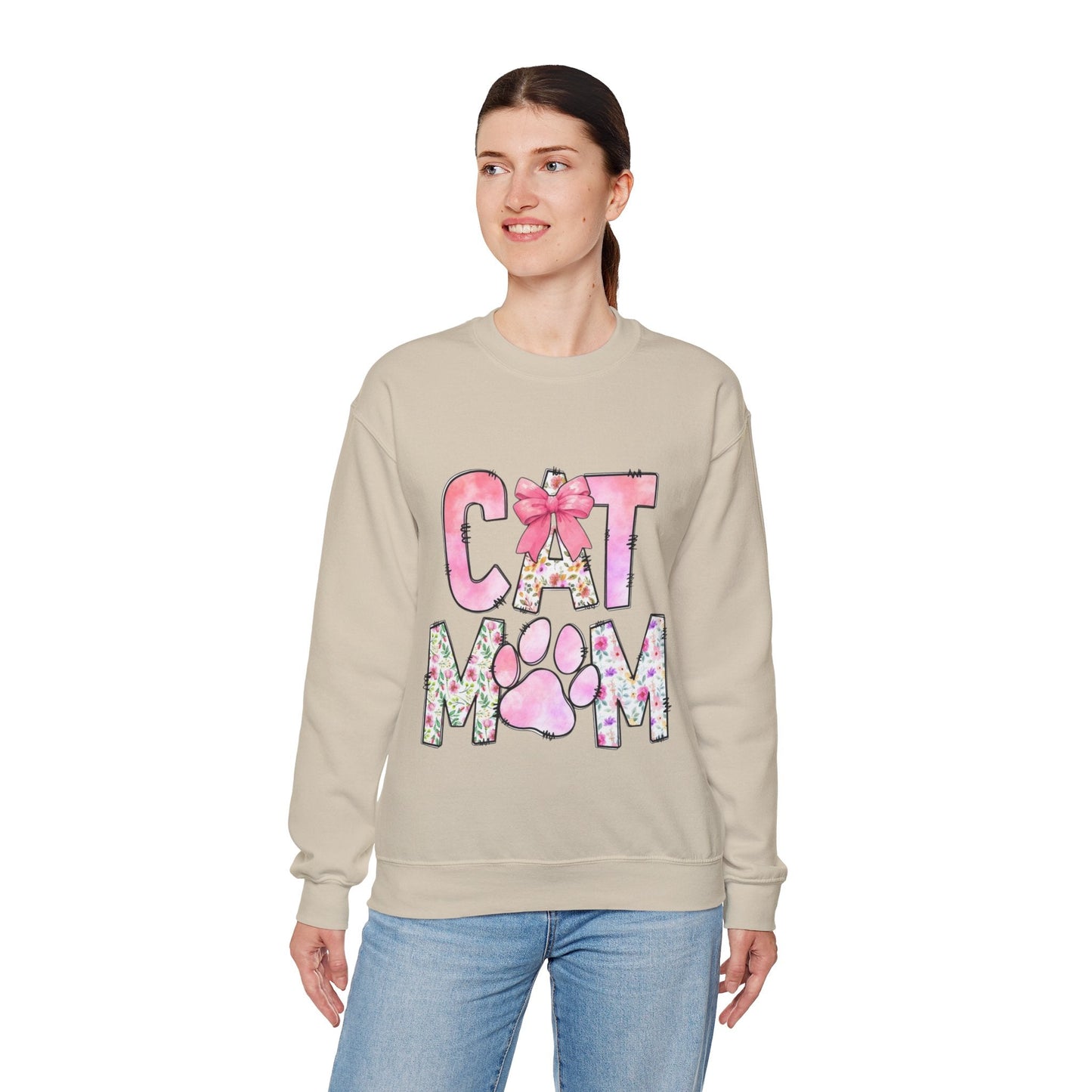 Cat Mom Floral Crewneck Sweatshirt - Perfect Gift for Cat Lovers
