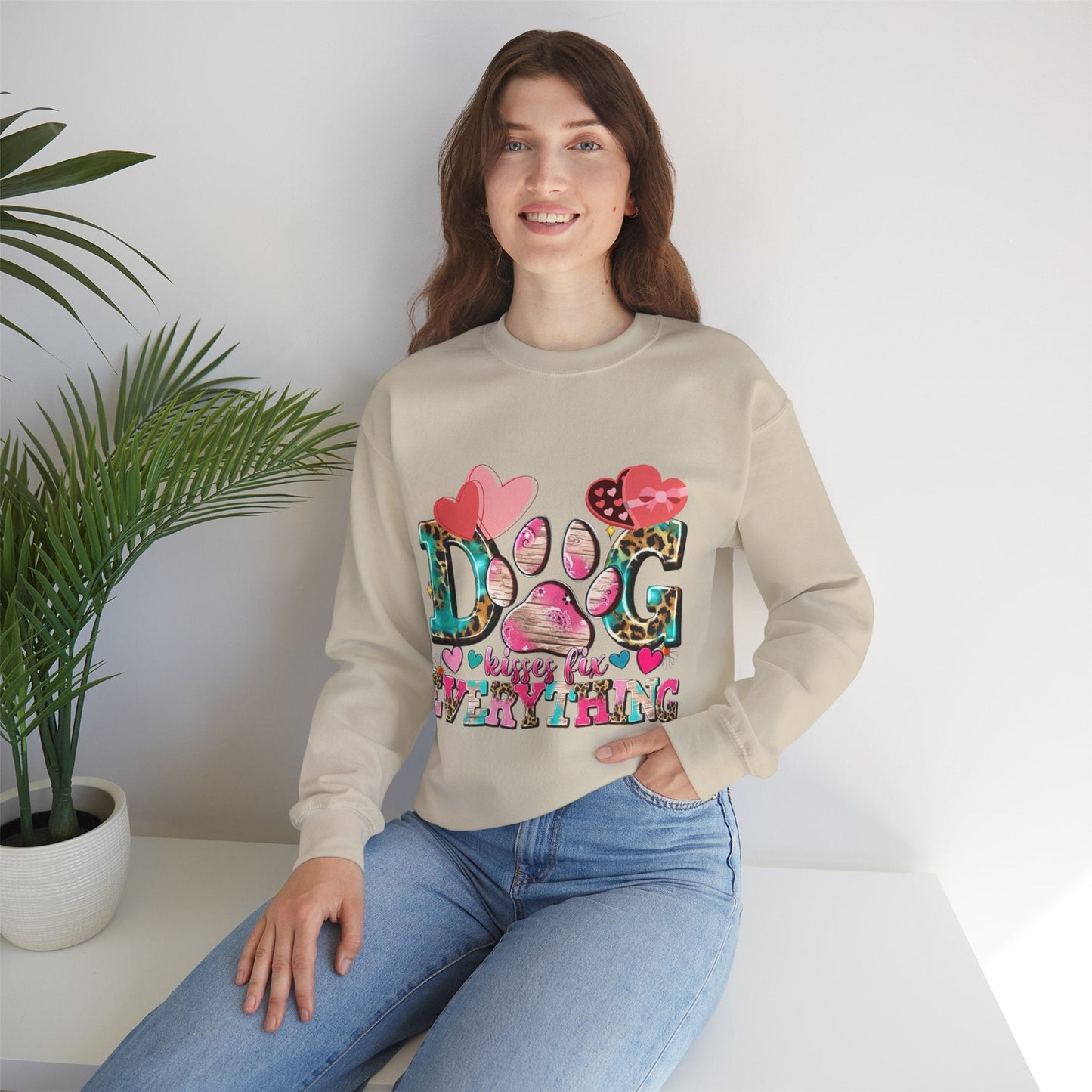Dog Kisses Fix Everything Sweatshirt, Gift For Mom Dog Lovers