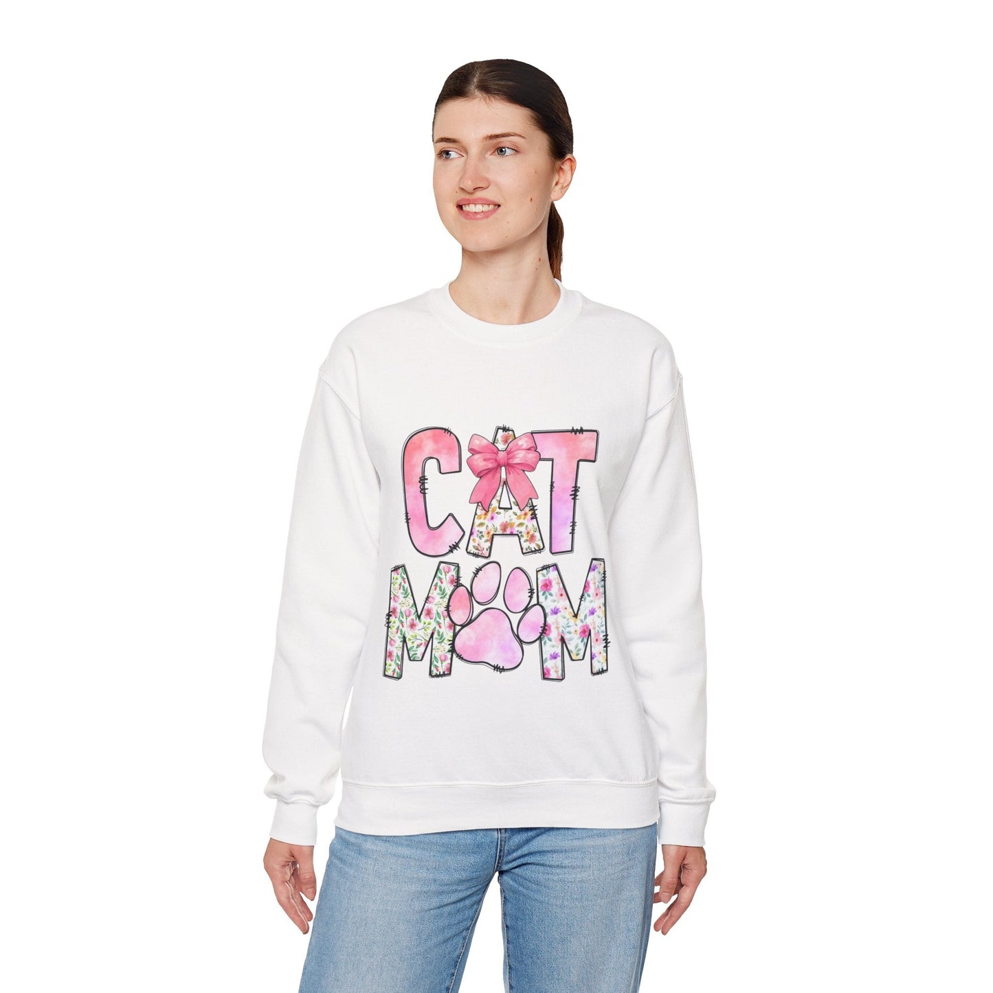 Cat Mom Floral Crewneck Sweatshirt - Perfect Gift for Cat Lovers