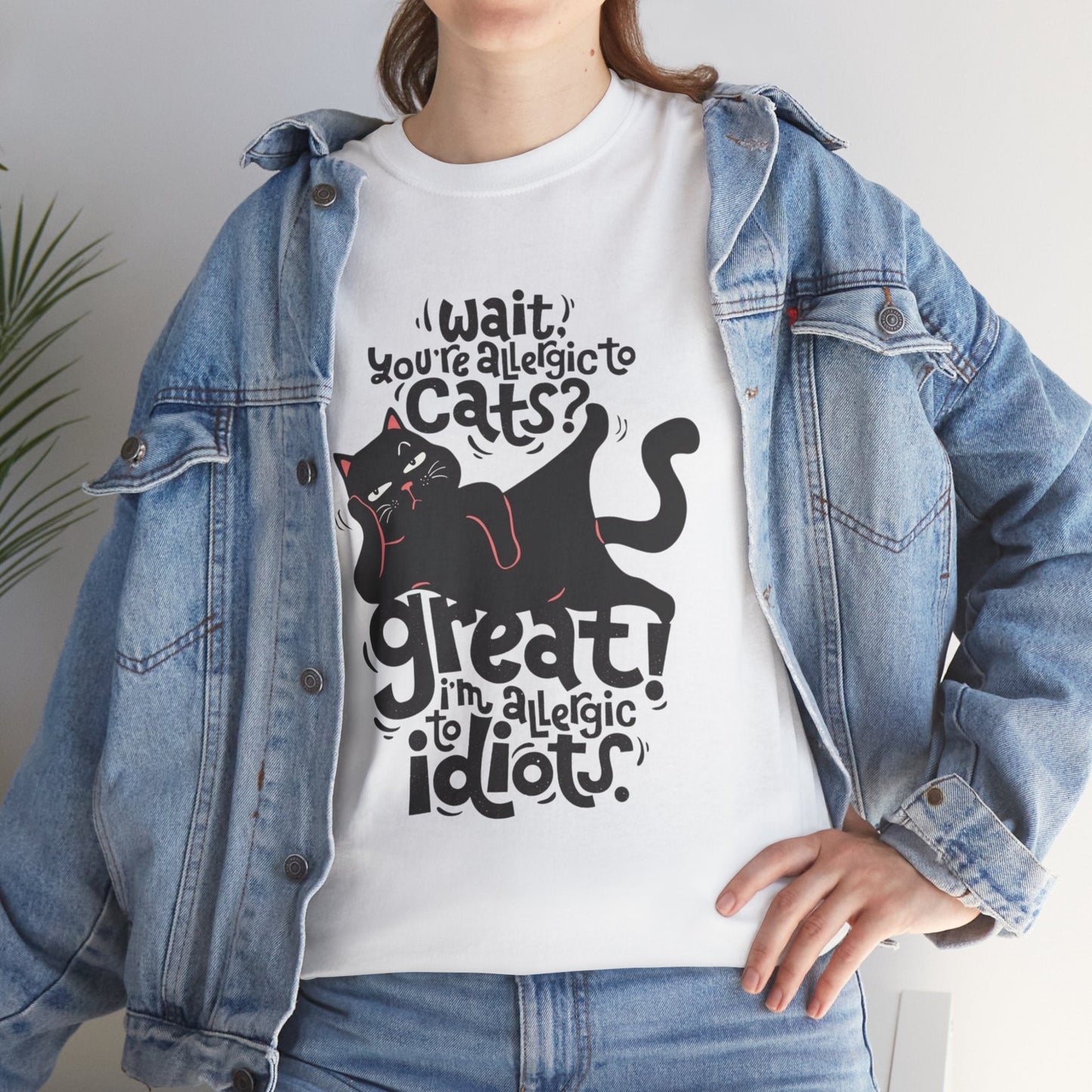 Funny Cat Allergy Unisex Heavy Cotton Tee - "Wait! You're Allergic to Cats? Great!"