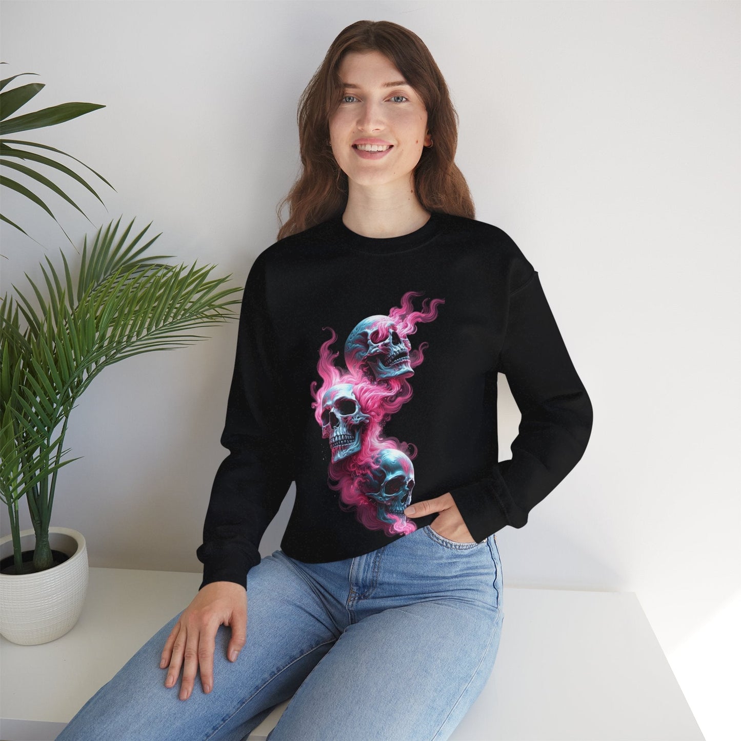 Edgy Skull Graphic Crewneck Sweatshirt - Unisex Heavy Blend