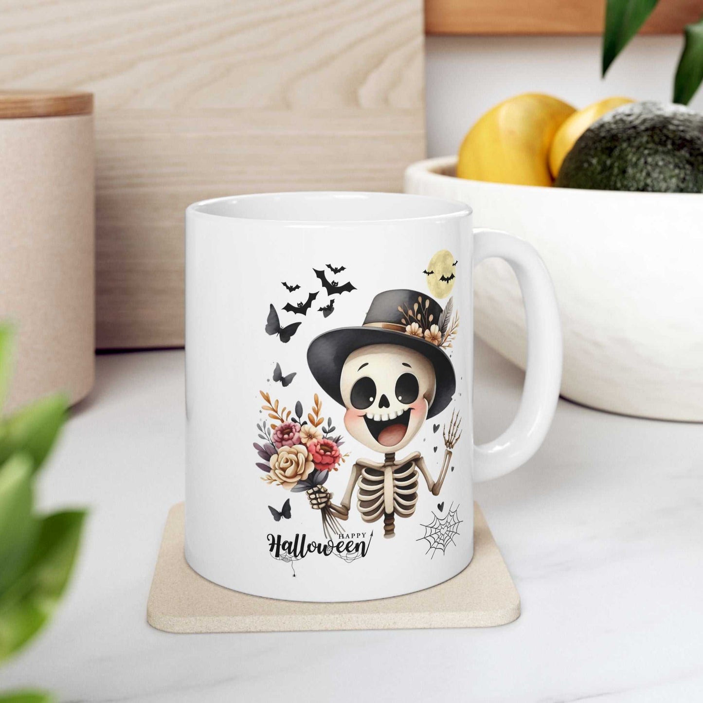 Funny Skeleton Kids Halloween Mugs, Spooky Season Gift