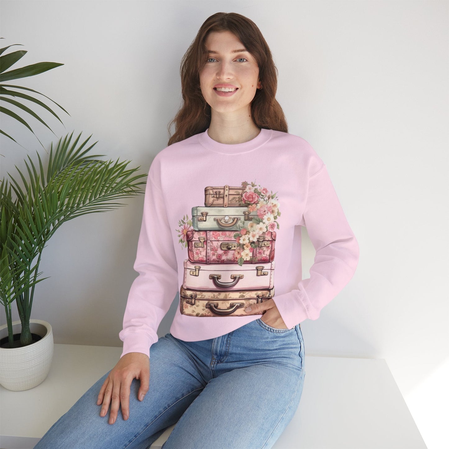 Vintage Floral Luggage Sweatshirt - Cozy Travel Inspired Apparel