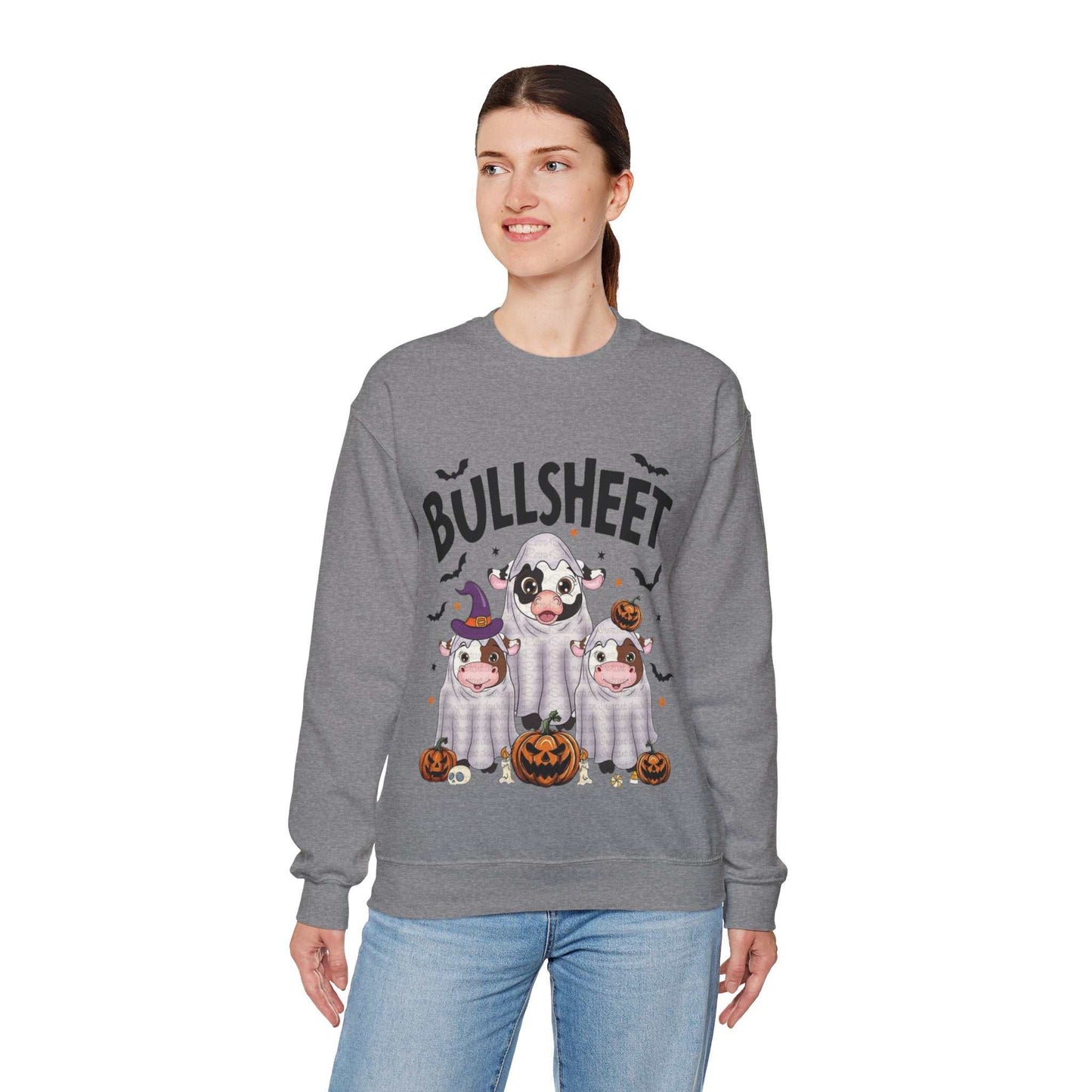 Funny Halloween Crewneck Sweatshirt | Bullsheet Cow Design, Gift for Halloween Lovers