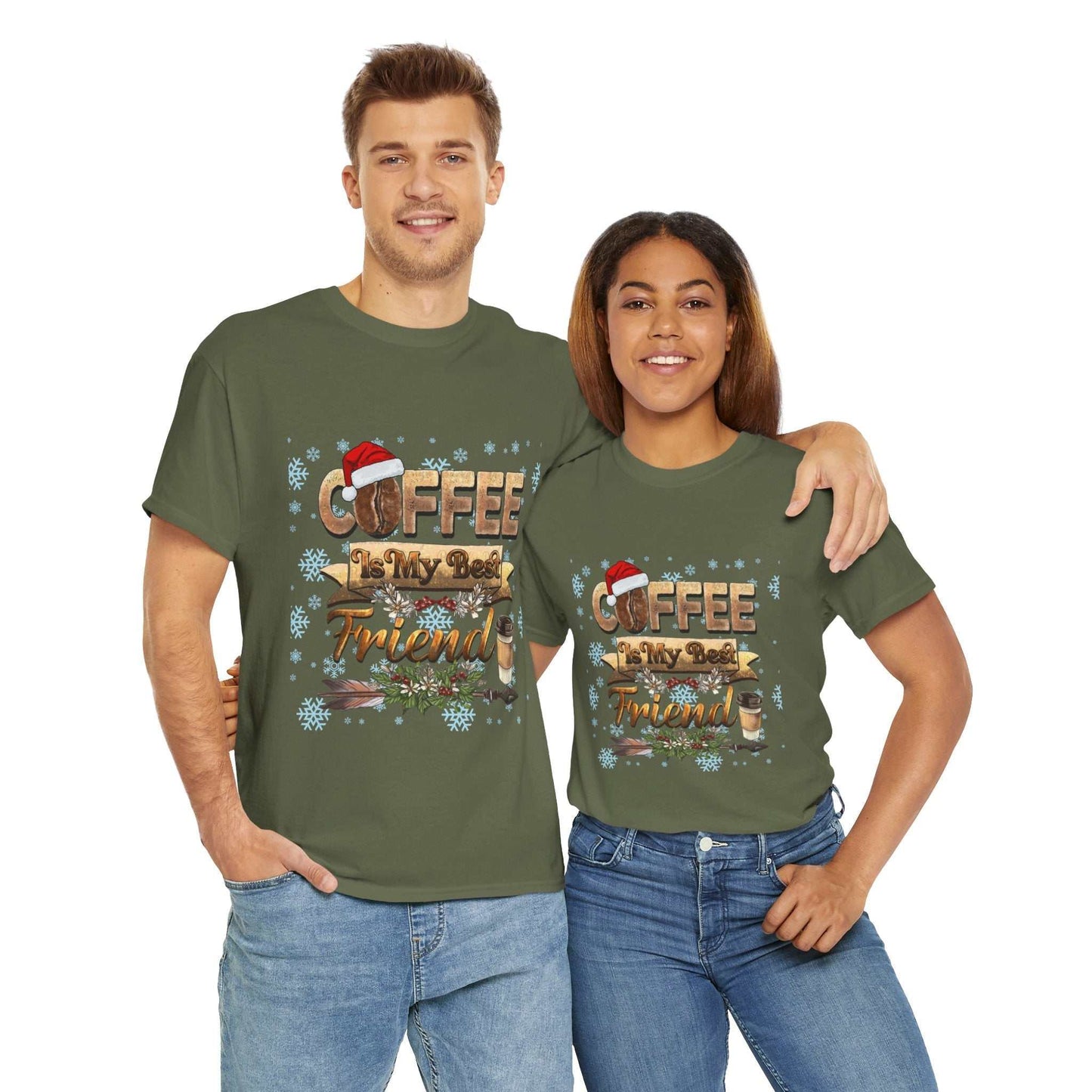 Christmas Coffee is my best friend shirts, coffee lover gift, festive t-shirt with holiday design.