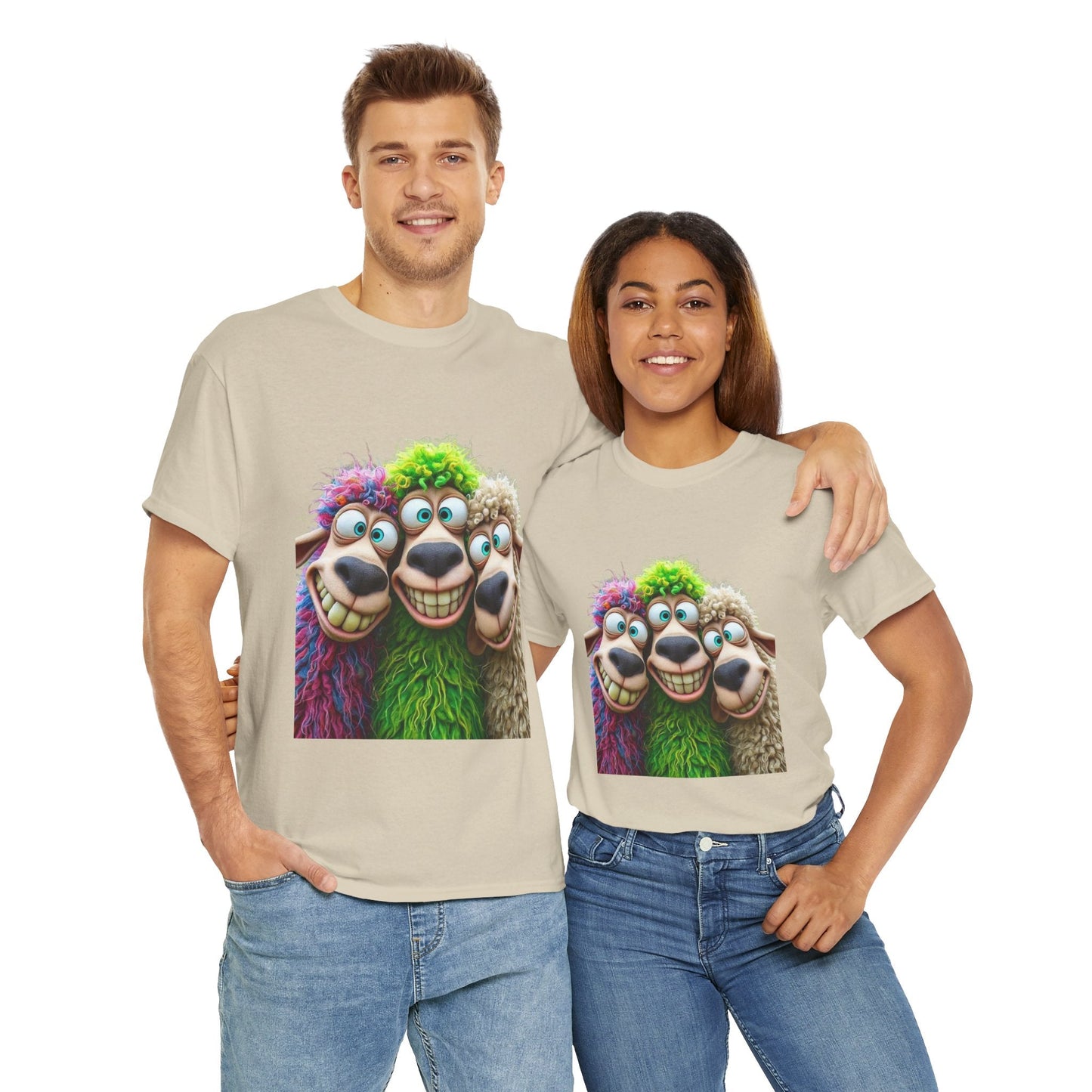 Whimsical Sheep Graphic Tee, Unisex Heavy Cotton Tee Gift