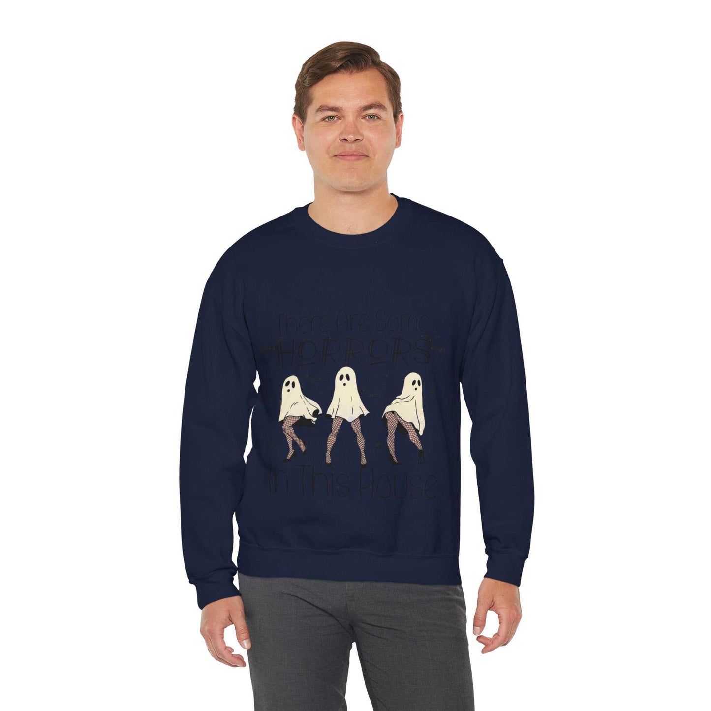 Unisex funny Halloween sweatshirt with playful ghost design, perfect for spooky season.