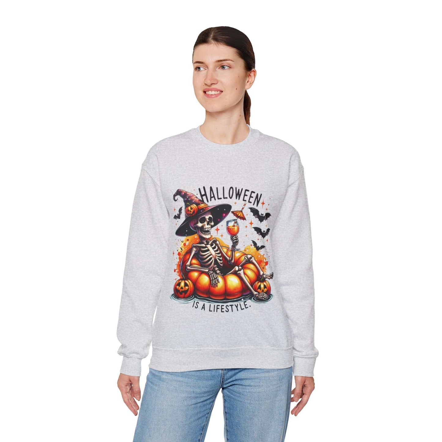 Halloween Skeleton Sweatshirt, Cozy Unisex Crewneck for Fall Celebrations, Perfect Gift