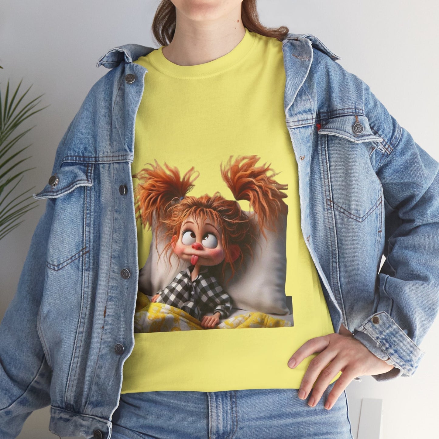 Cute Cartoon Character Unisex Heavy Cotton Tee - Perfect for Relaxed Mornings