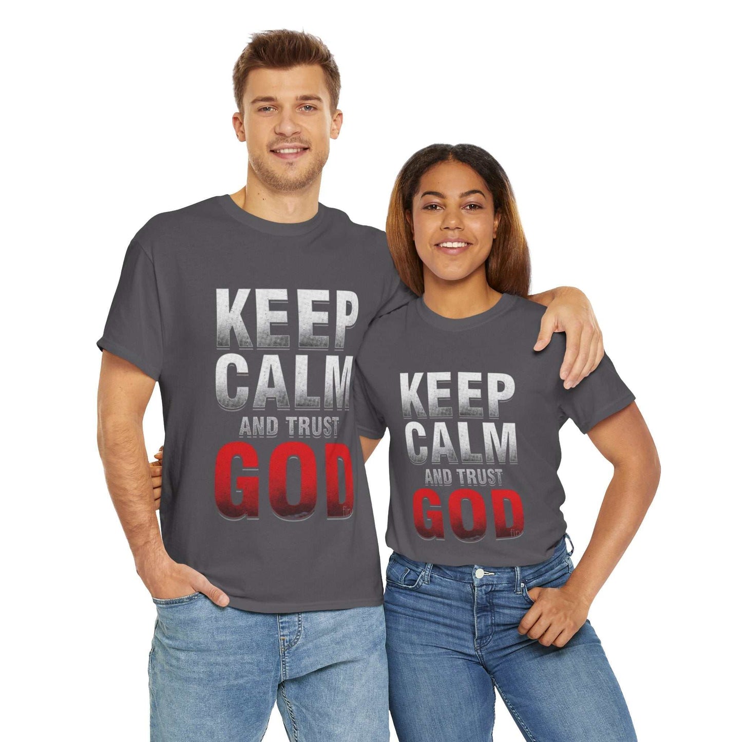 Inspirational Unisex Heavy Cotton Tee, Keep Calm and Trust God T-Shirt