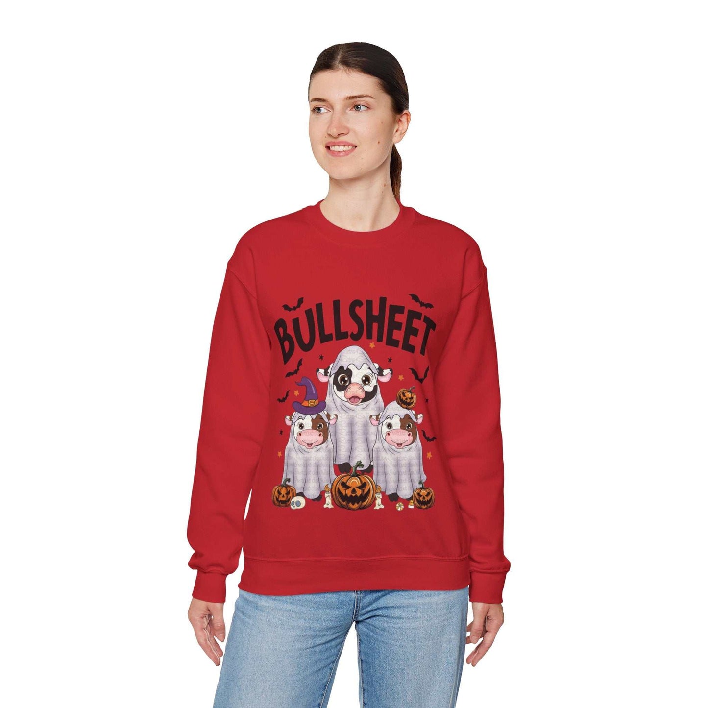 Funny Halloween Crewneck Sweatshirt | Bullsheet Cow Design, Gift for Halloween Lovers
