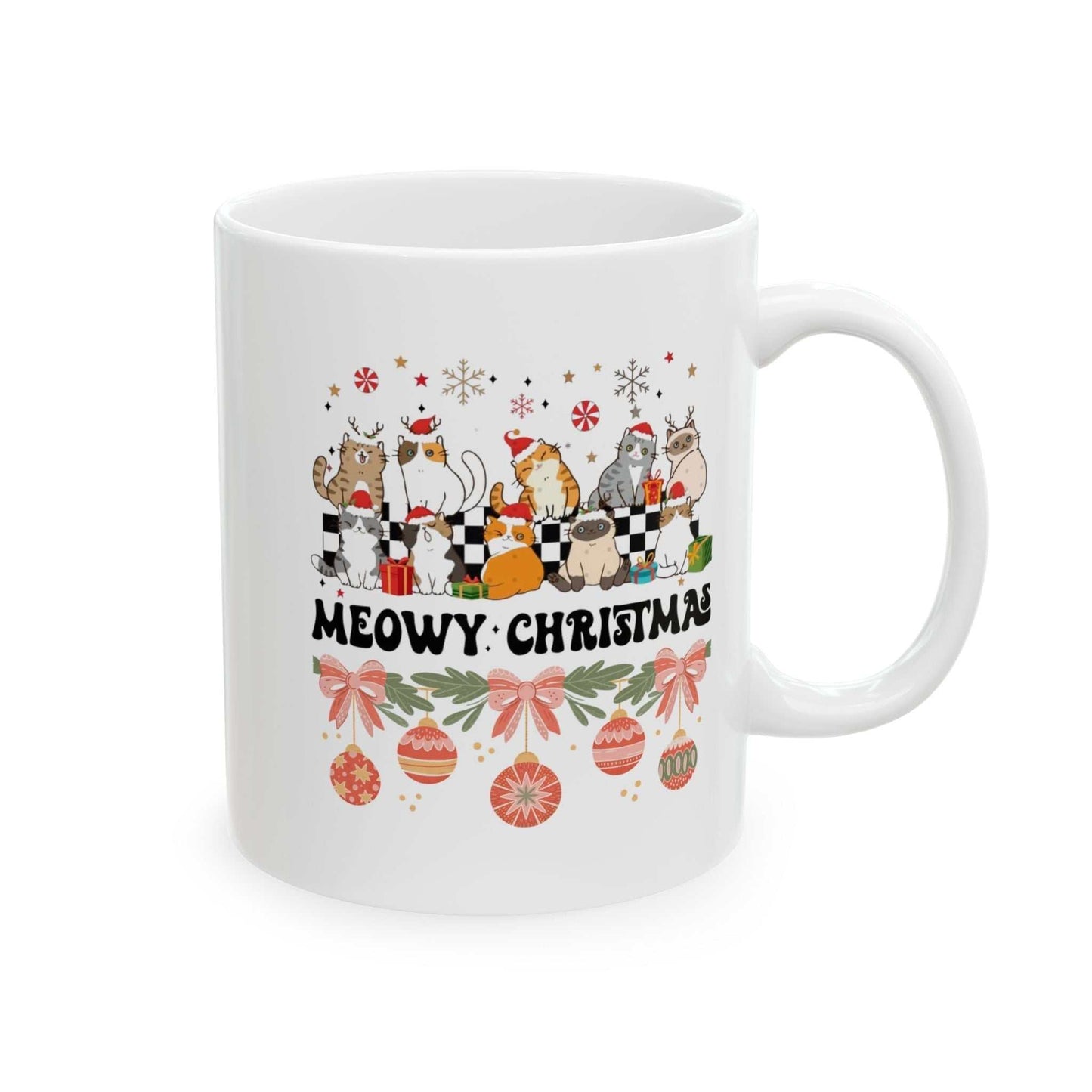 Meowy Christmas Mugs, Cat Lover Christmas Gift, Funny Christmas Cat Mug