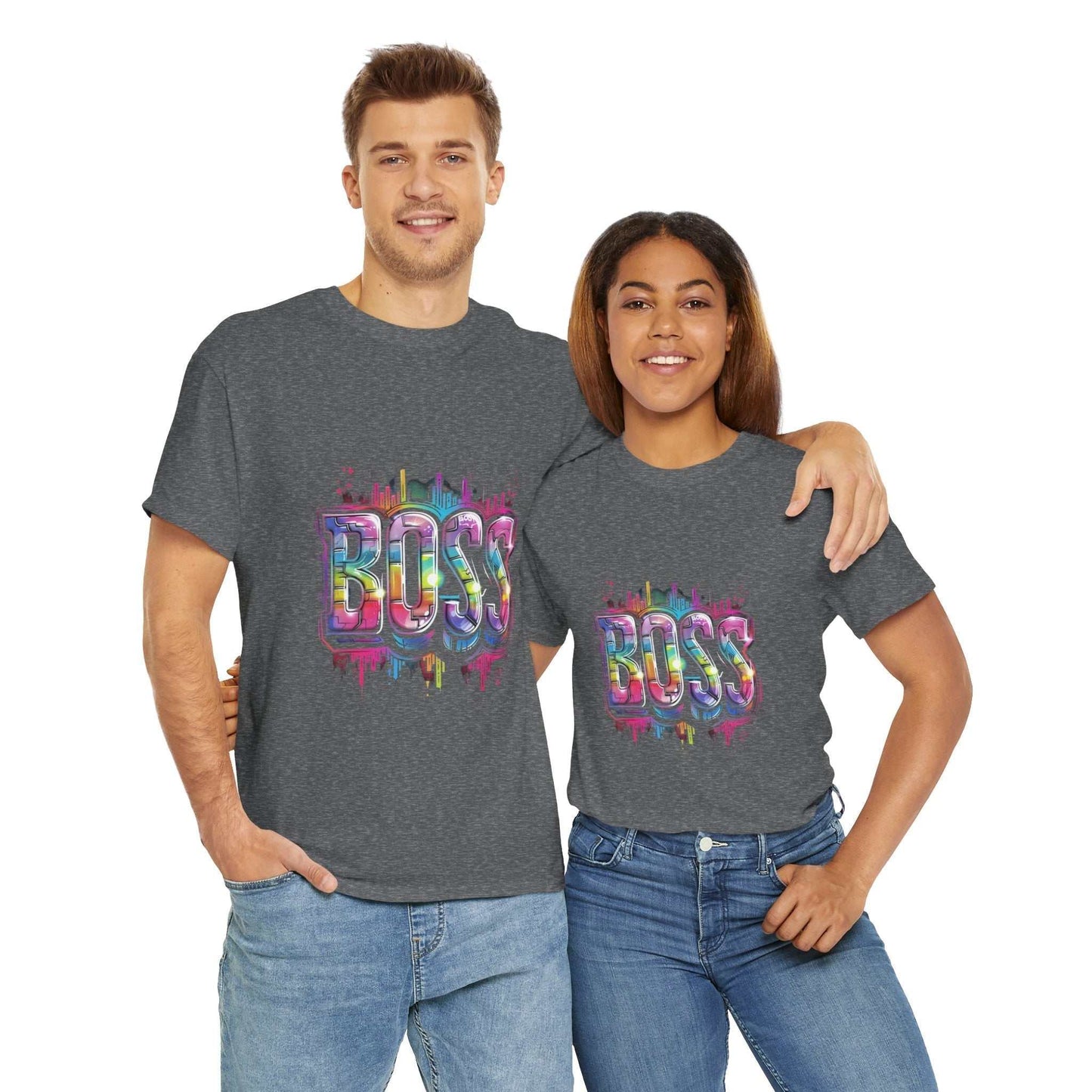 Motivational tee for entrepreneurs, Colorful 'BOSS' Unisex Heavy Cotton Tee - Gift for Entrepreneurs