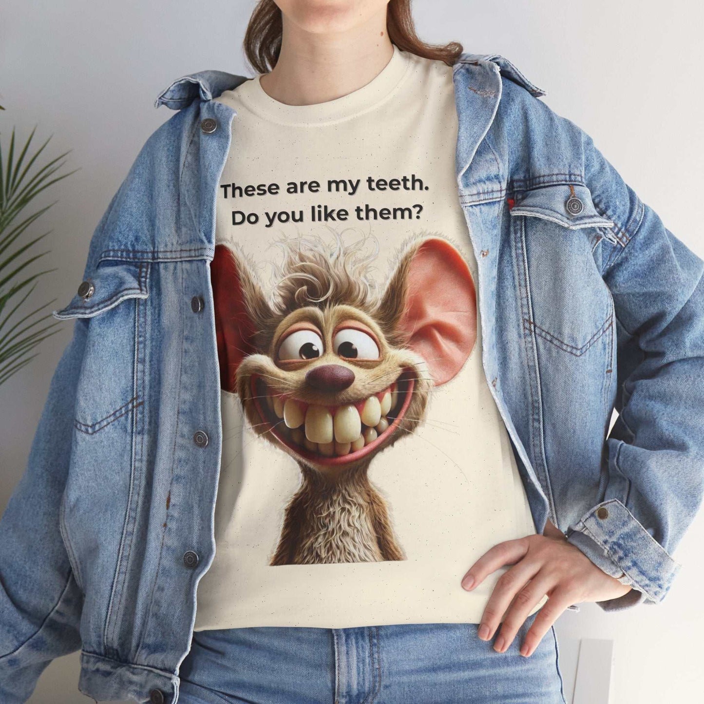 Funny Teeth Cartoon T-Shirt, Cute Unisex Heavy Cotton Tee, Gift for Teens Humor Shirt