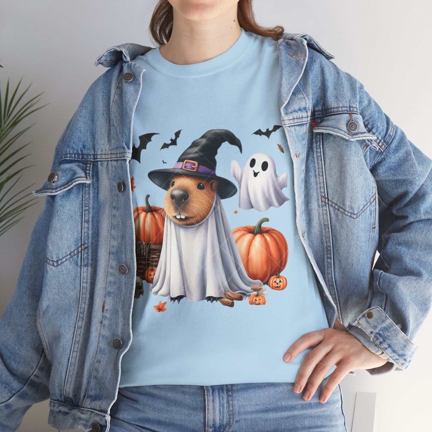 Halloween Capybara Shirt with Pumpkins and Ghost Design