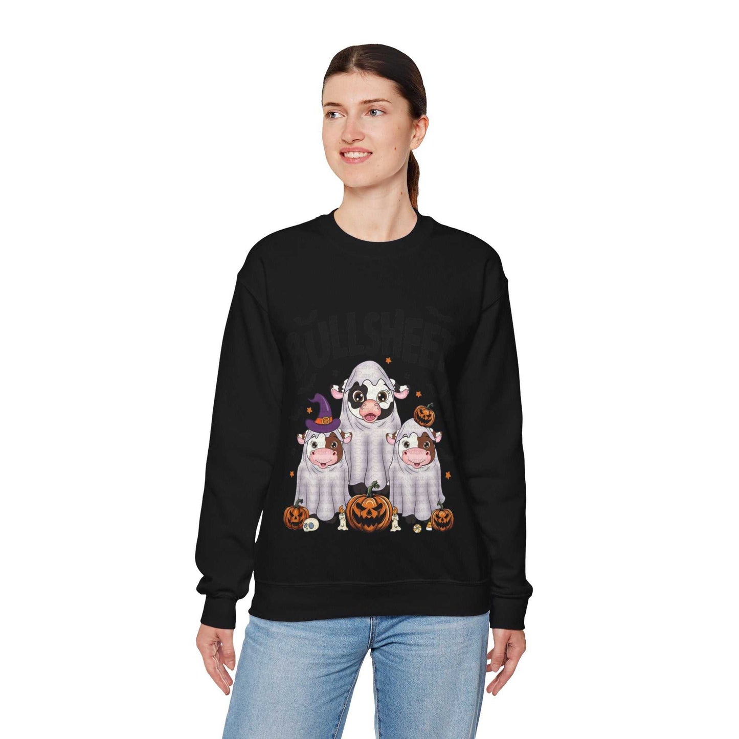 Funny Halloween Crewneck Sweatshirt | Bullsheet Cow Design, Gift for Halloween Lovers