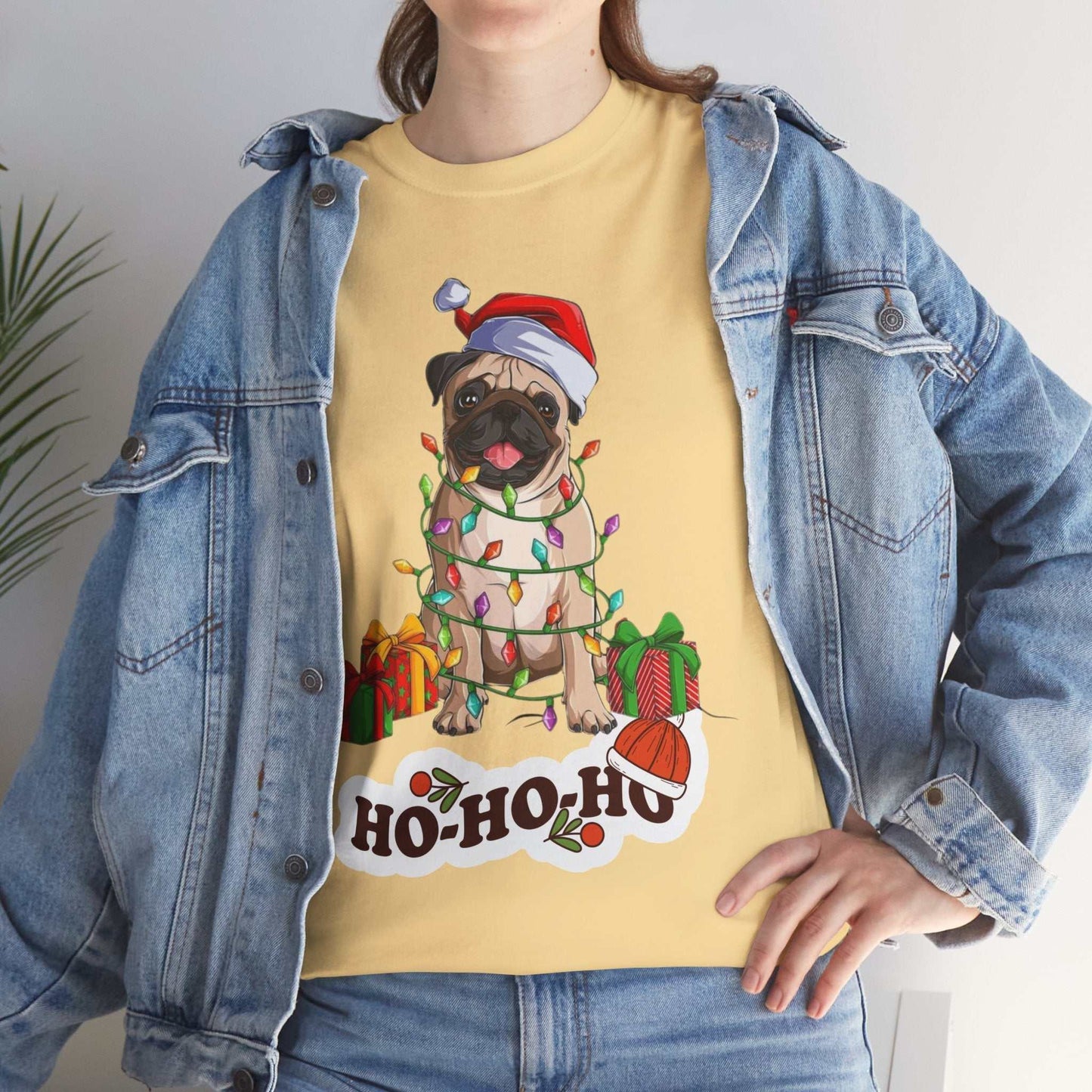 Cute Christmas dog shirt with festive pug design for dog lovers.