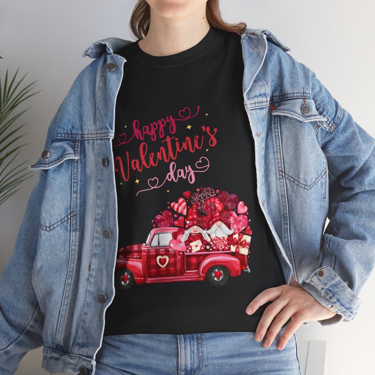 Valentine's Day truck hearts T-shirt with cute love car design.