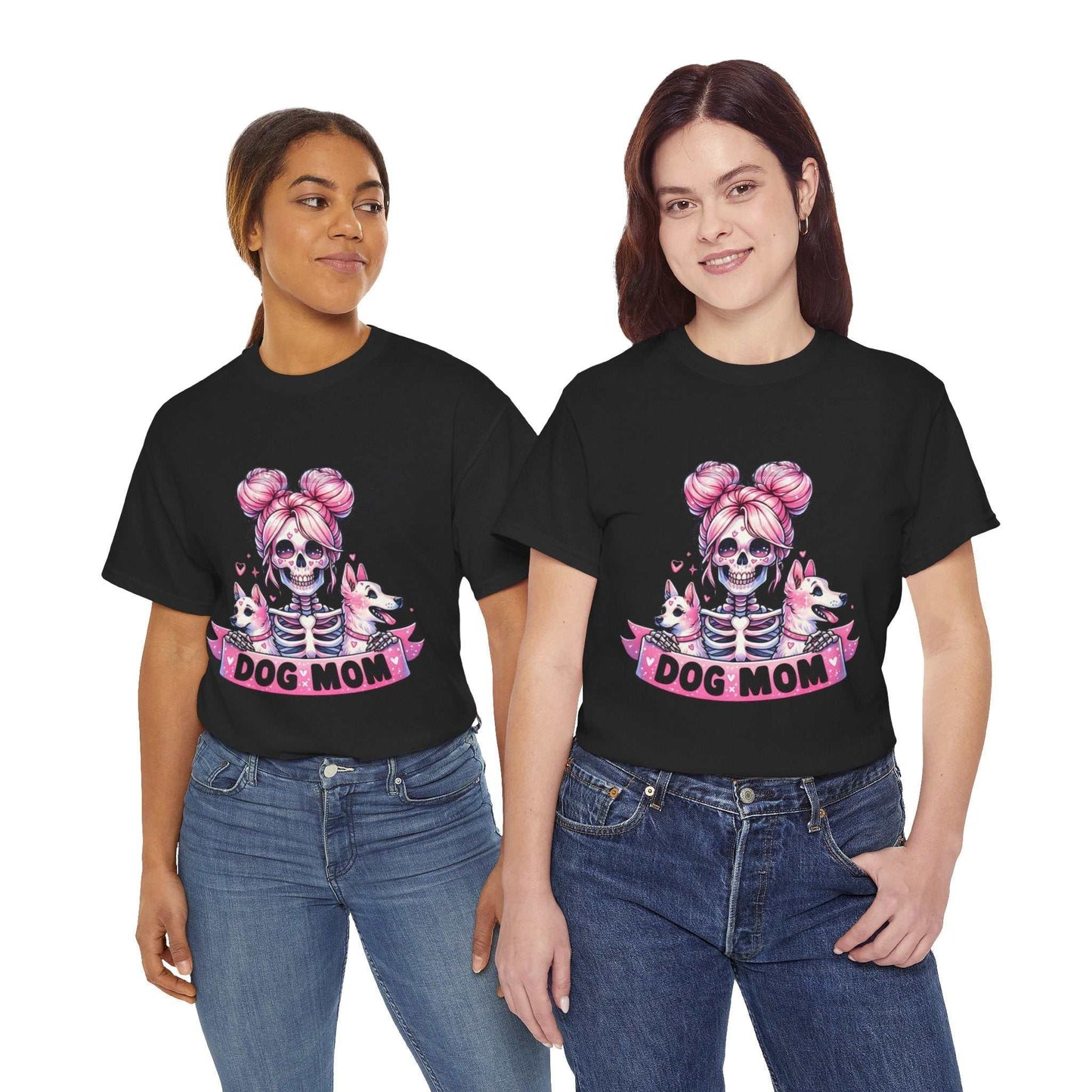 Dog Mom Halloween Shirt with cute skeleton design, perfect for spooky season and pet lovers.