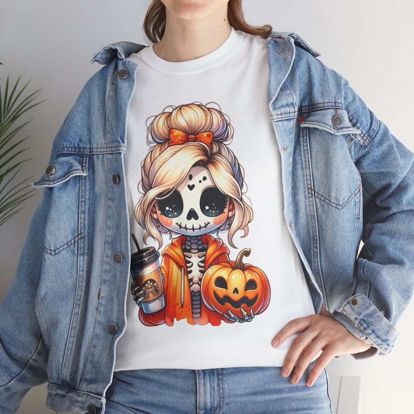Halloween Skeleton Girlfriend Unisex Heavy Cotton Tee, Casual Halloween Shirt, Spooky Season Gift