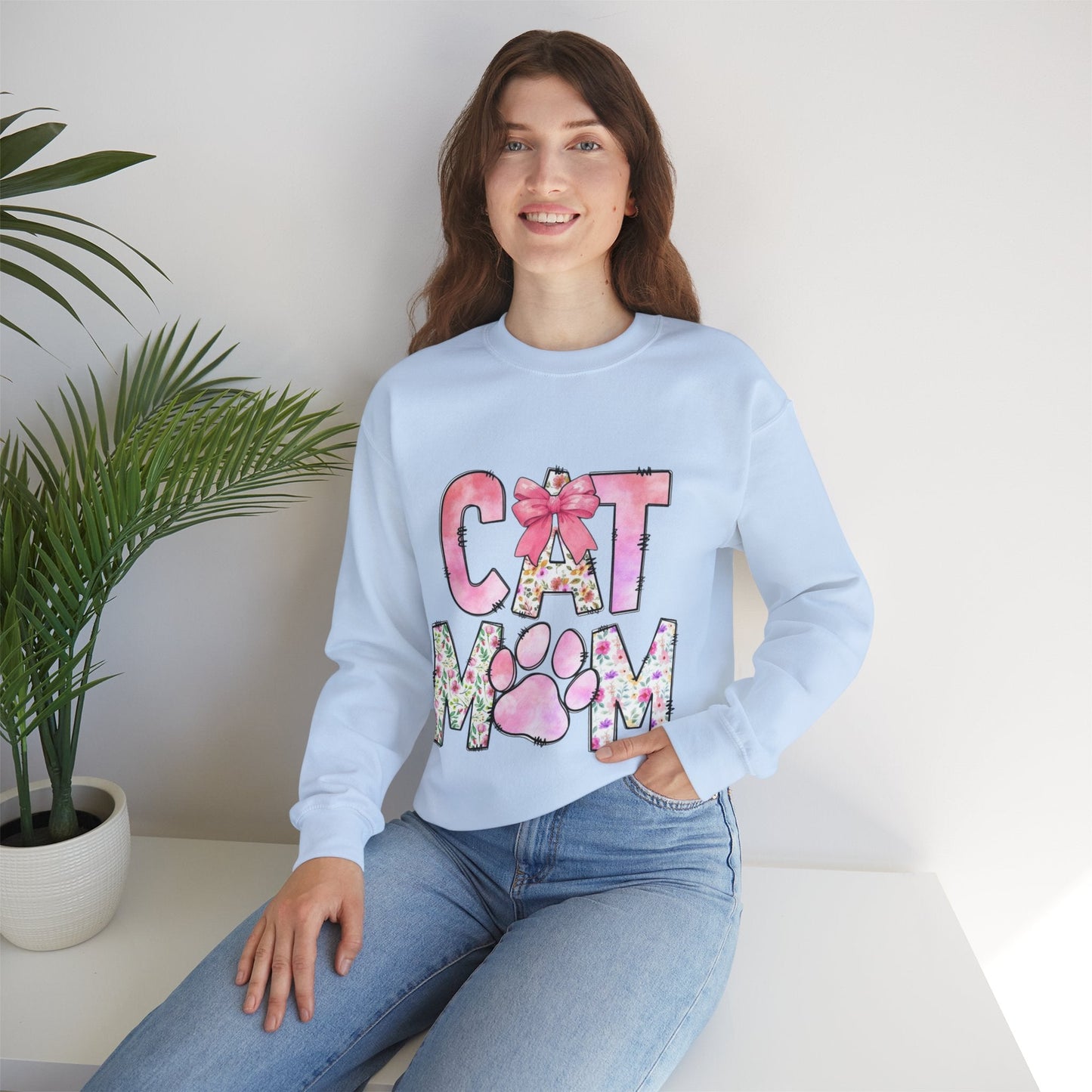 Cat Mom Floral Crewneck Sweatshirt - Perfect Gift for Cat Lovers