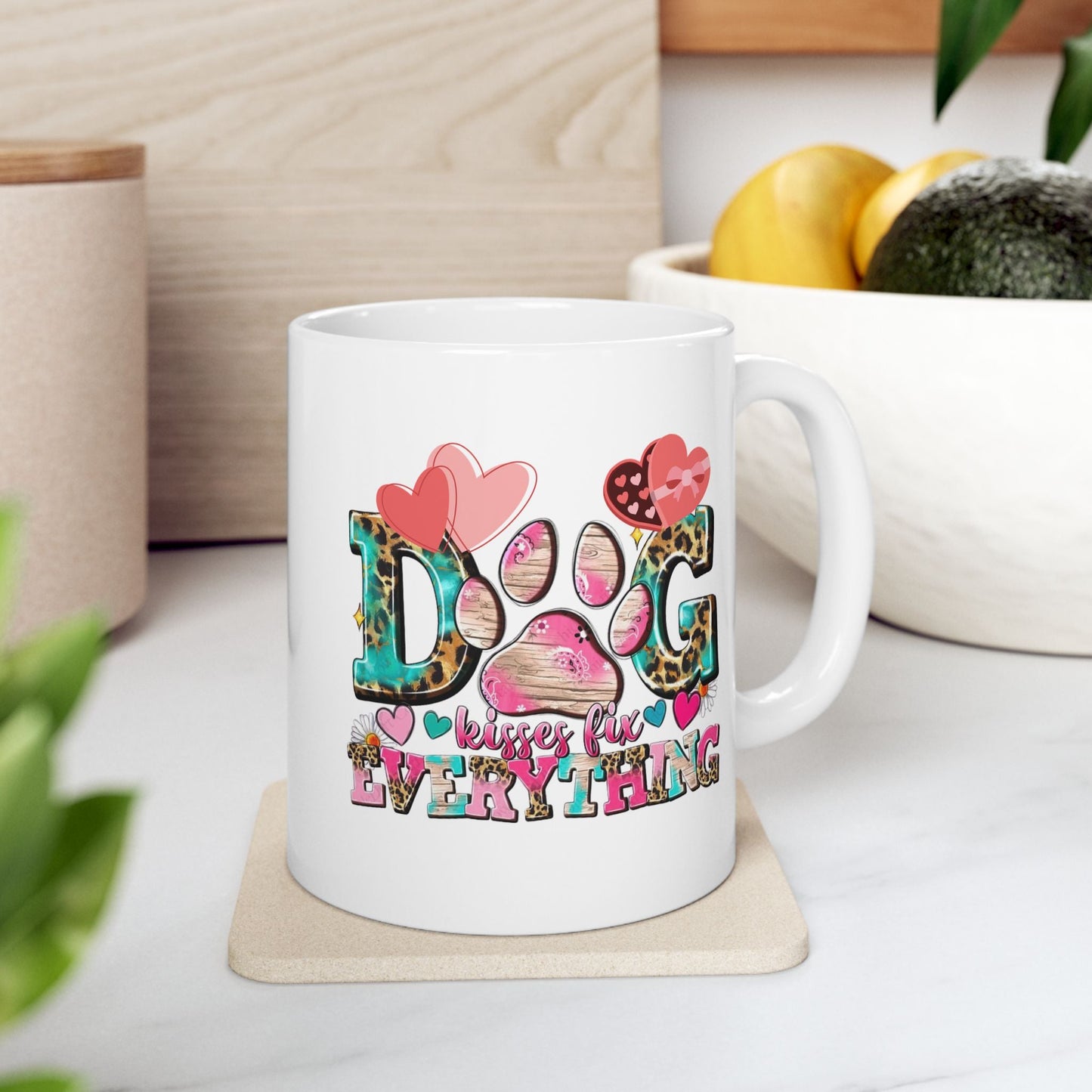 Dog Kisses Fix Everything Mugs, Gift For Mom Dog Lovers
