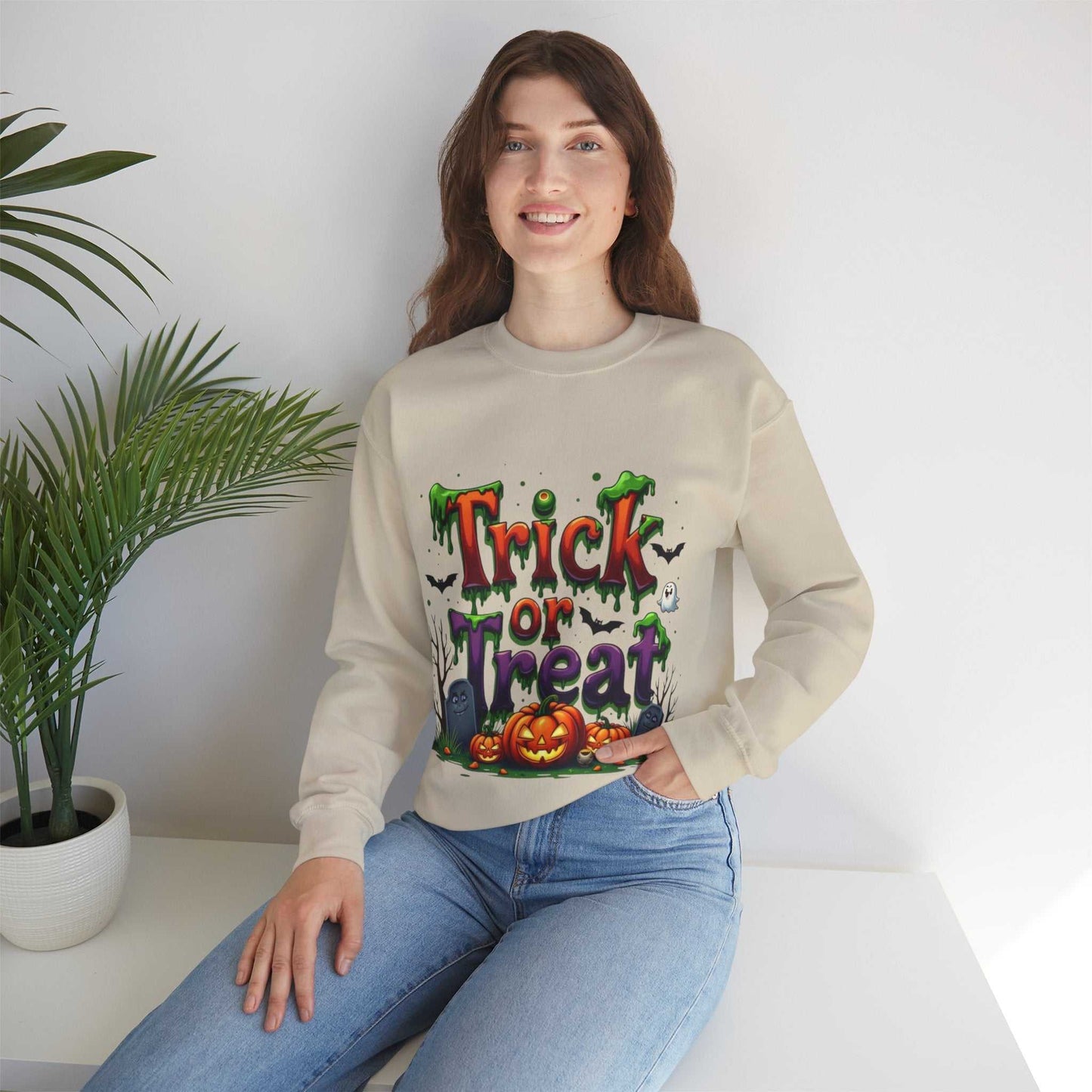 Halloween Trick or Treat Sweatshirt, Cozy Fall Apparel, Gift for Halloween Lovers