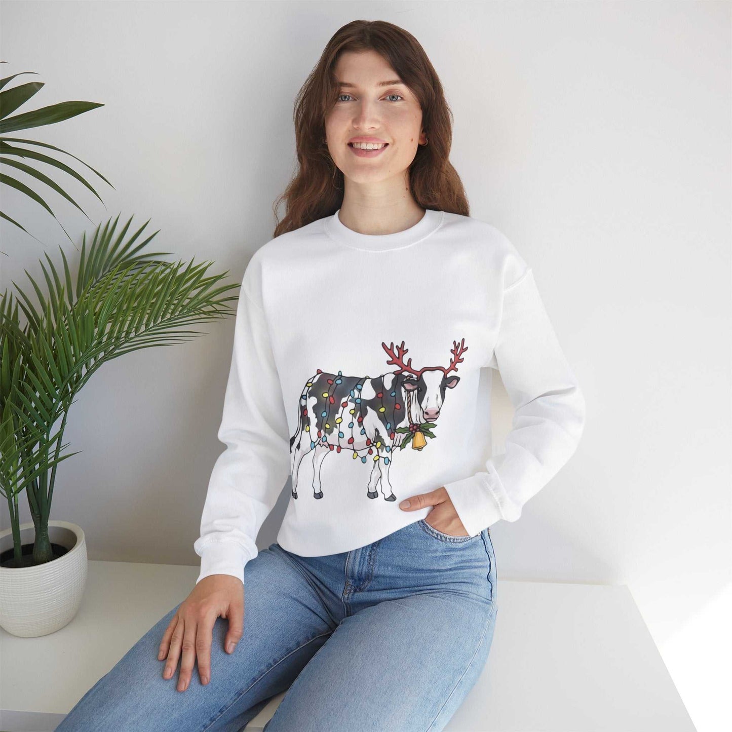 Cute Cow Christmas Lights Sweatshirt, Cow Animal Lover Gift