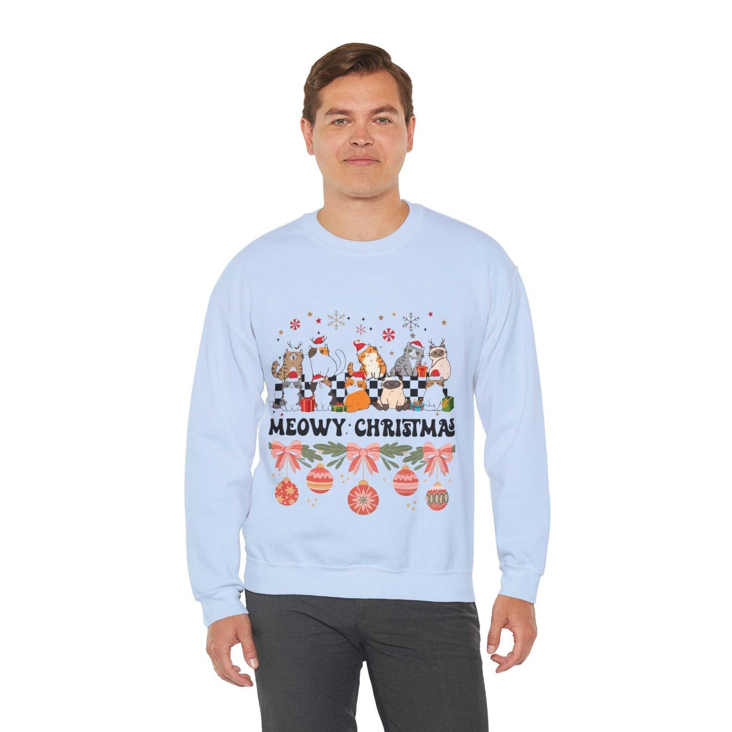 Meowy Christmas Sweatshirt, Cat Lover Christmas Gift