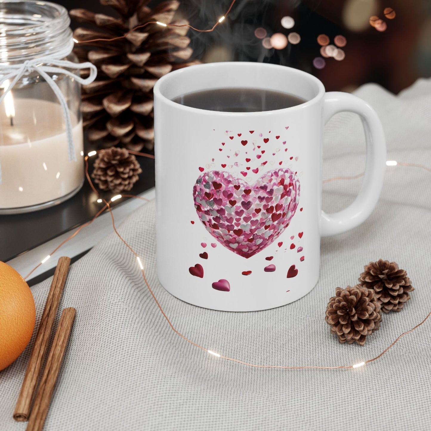 3D Hearts Valentines Day mug with red heart design, perfect Valentine's gift.