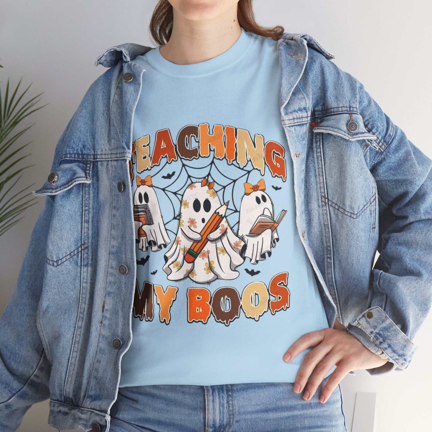 Comfort Colors Teaching My Boos Shirt with ghost design for Halloween.